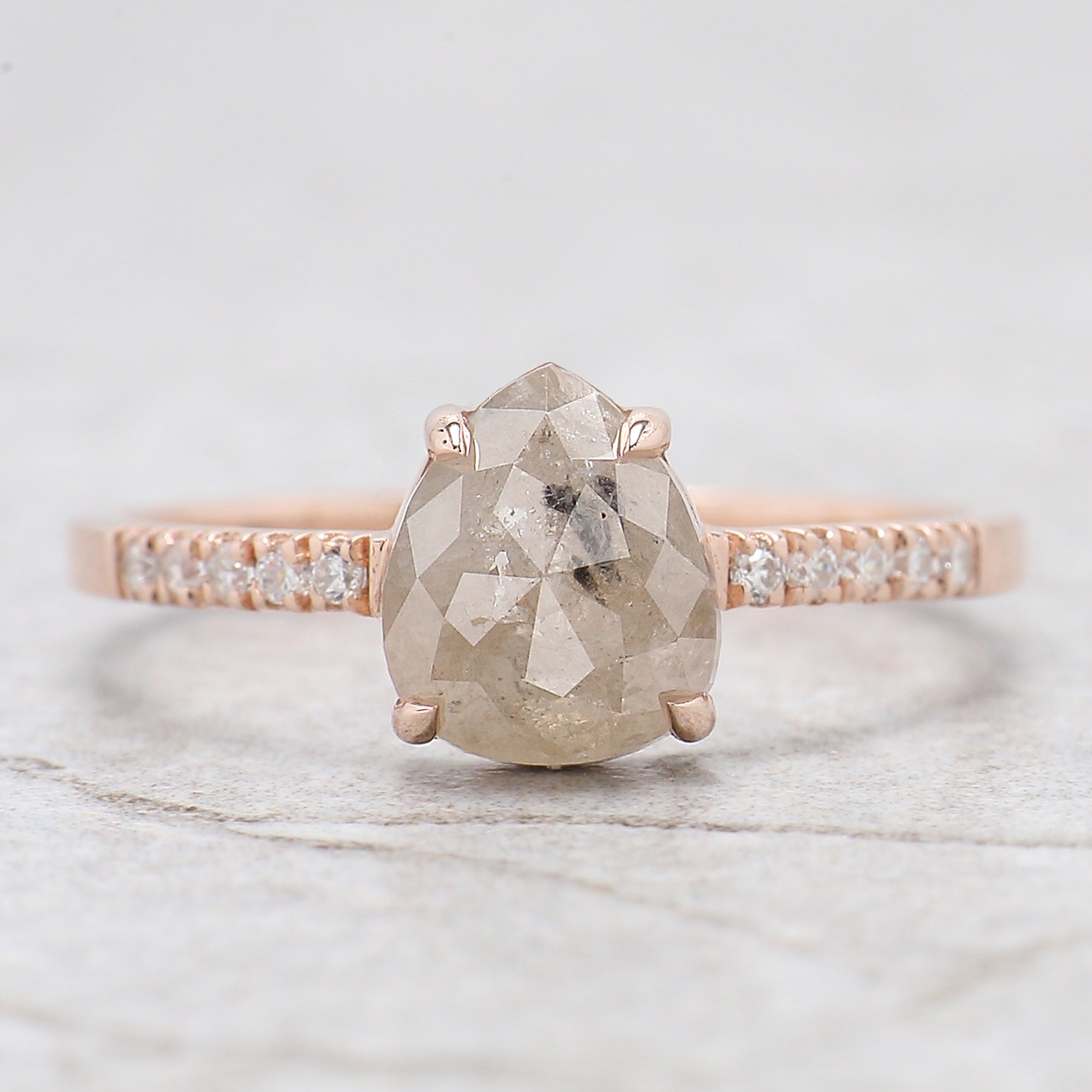 Pear Cut Grey Color Diamond Ring 1.68 Ct 7.82 MM Pear Shape Diamond Ring 14K Solid Rose Gold Silver Pear Engagement Ring Gift For Her QL2119