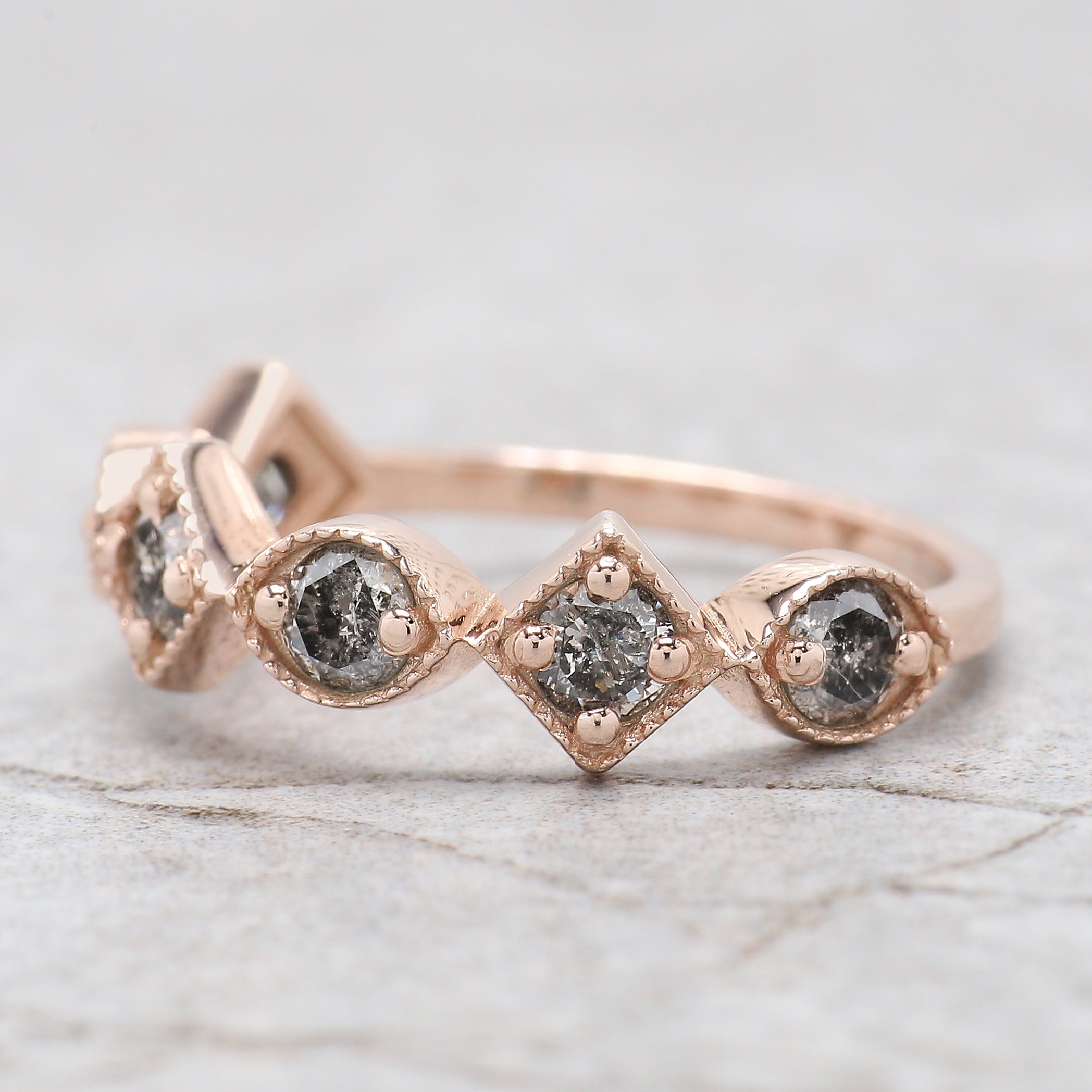 Round Cut Salt And Pepper Diamond Ring 0.81 Ct 3.30 MM Round Diamond Ring 14K Solid Rose Gold Silver Engagement Ring Gift For Her QL1386