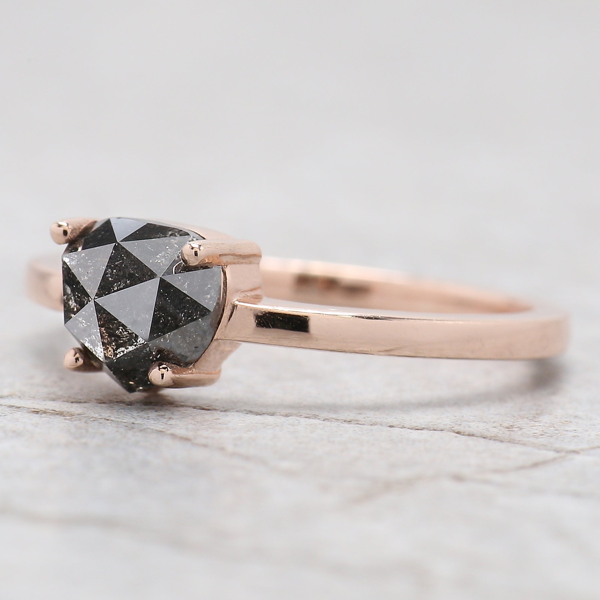 Heart Salt And Pepper Diamond Ring 1.36 Ct 6.50 MM Heart Cut Diamond Ring 14K Solid Rose Gold Silver Engagement Ring Gift For Her QL5092