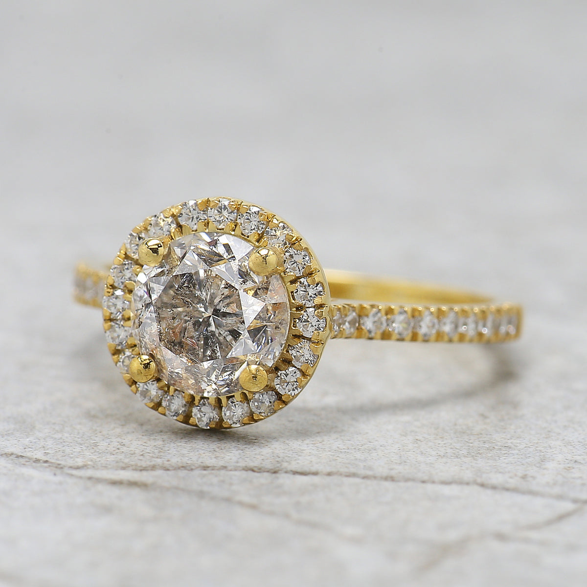 Round Salt and Pepper Diamond Engagement Ring, 14K Yellow Gold Ring, Unique Geometric Diamond Ring, Minimalist Fine Jewelry Gift KDL2616