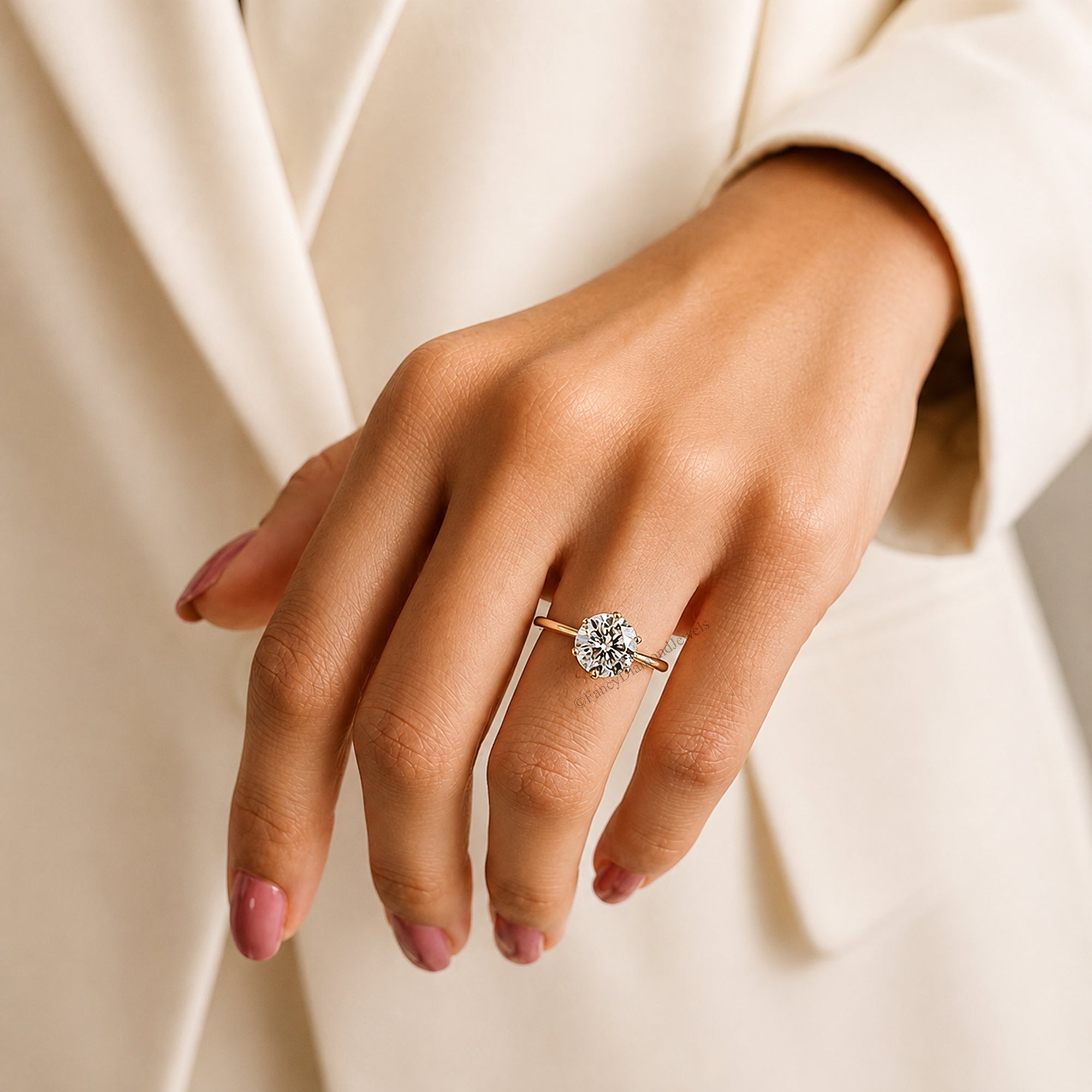 Round Cut Engagement Ring, Moissanite Diamond Wedding Ring for Women, Round Shape Moissanite Solitaire Propose Ring, Anniversary Gift FD599