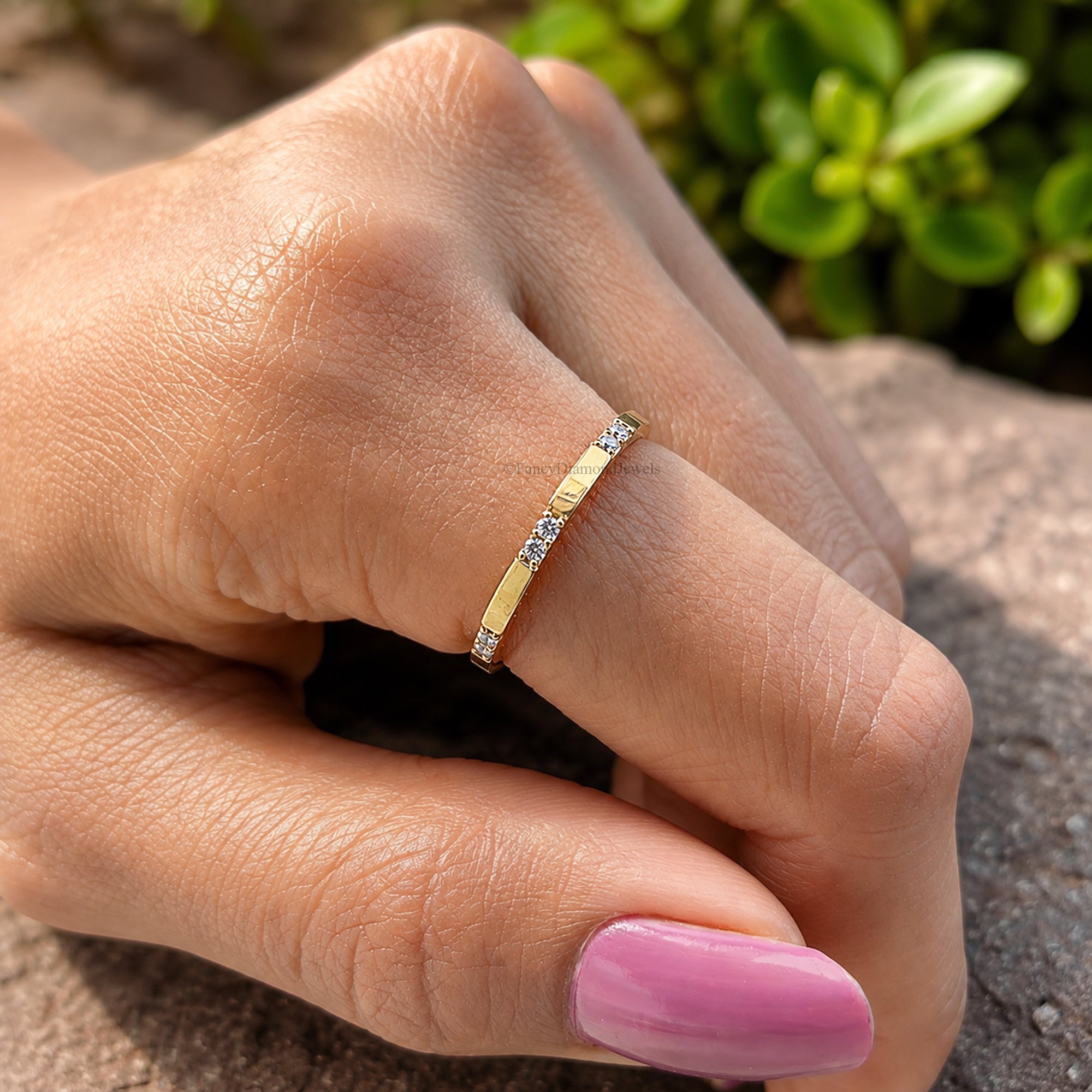 Dainty Solid Gold Moissanite Stacker, Thin 10K Gold Stackable Promise Ring, Minimalist Statement Ring, Anniversary Gift for Her FD602