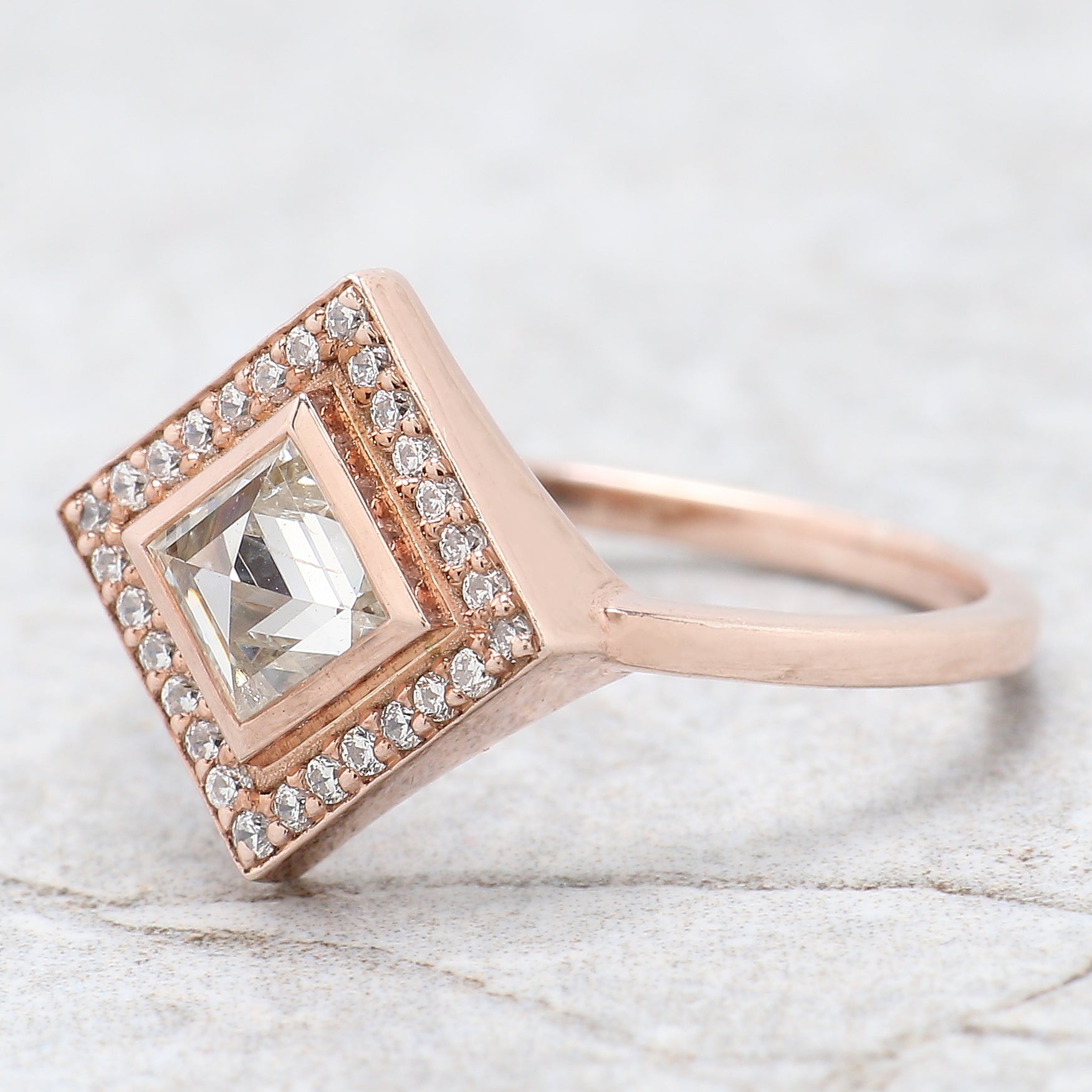 Kite Cut Salt And Pepper Diamond Ring 0.49 Ct 6.28 MM Kite Diamond Ring 14K Solid Rose Gold Silver Kite Engagement Ring Gift For Her QL2686