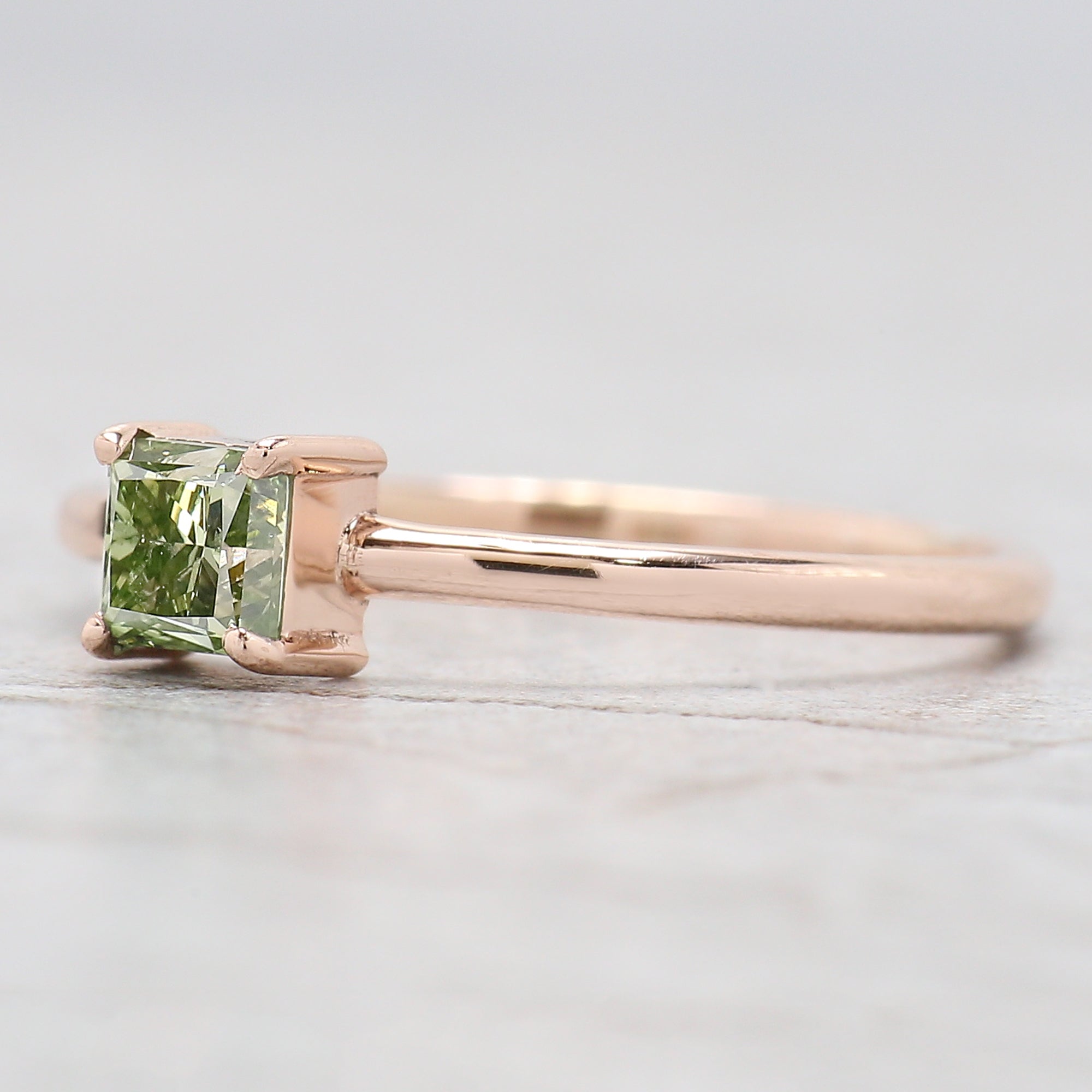 Princess Cut Green Color Diamond Ring 0.44 Ct 3.85 MM Princess Diamond Ring 14K Rose Gold Silver Engagement Ring Gift For Her QN1158