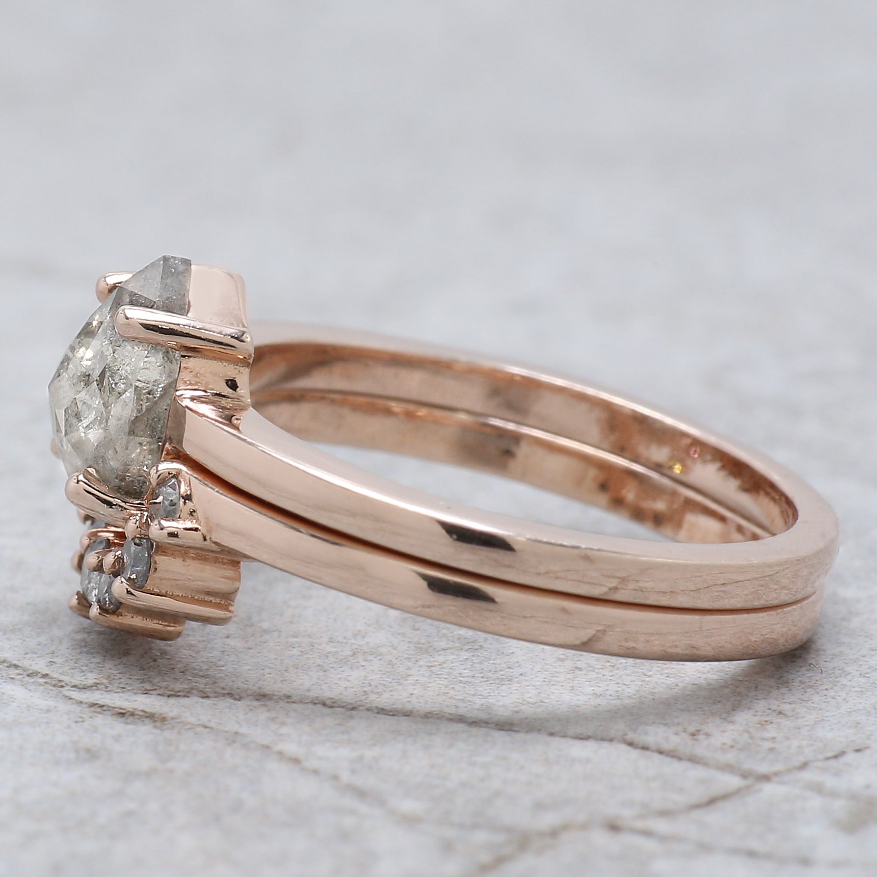 Pear Cut Salt And Pepper Diamond Ring 1.36 Ct 8.05 MM Pear Diamond Ring 14K Solid Rose Gold Silver Pear Engagement Ring Gift For Her QN9219