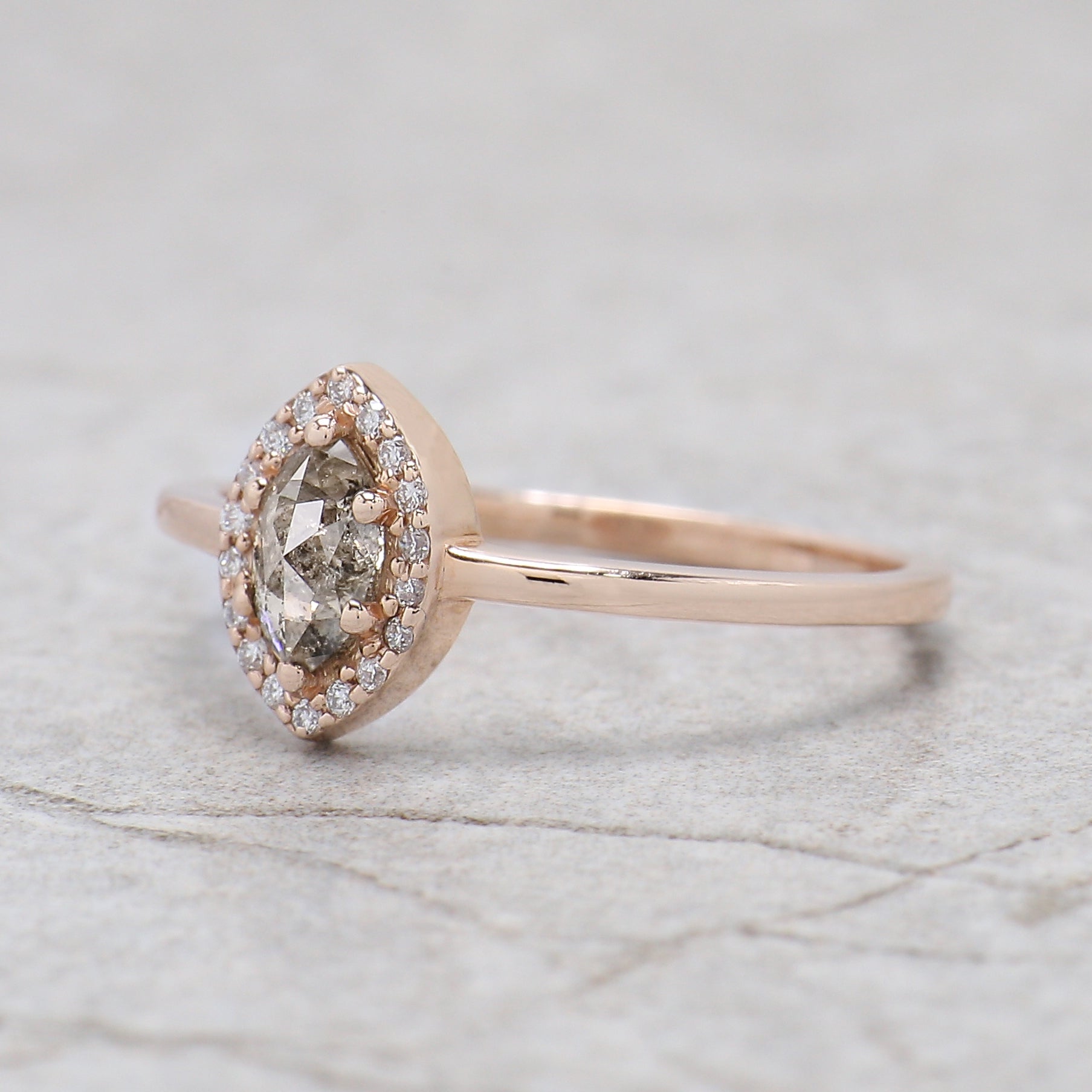 0.43 Ct Natural Marquise Salt And Pepper Diamond Ring 6.30 MM Marquise Cut Ring 14K Solid Rose Gold Silver Halo Engagement Ring KD1119