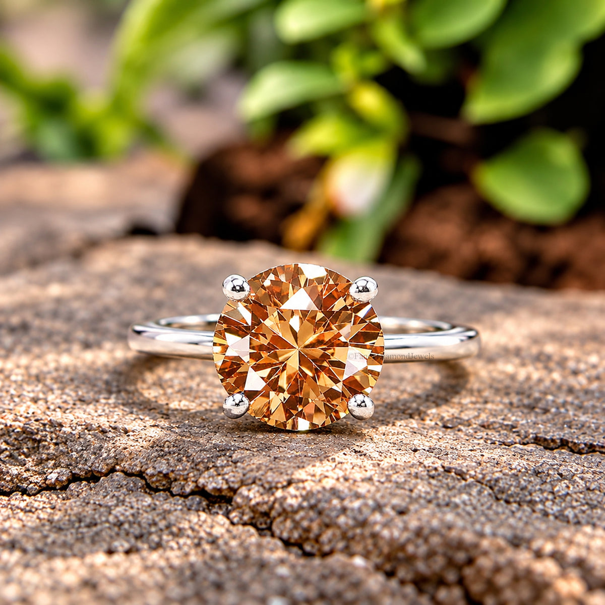 Round Brown Champagne Diamond engagement ring 11mm 9mm 8mm 6mm 4mm stone ring Simulant Ring Solitaire ring Silver ring Gift for her FD519