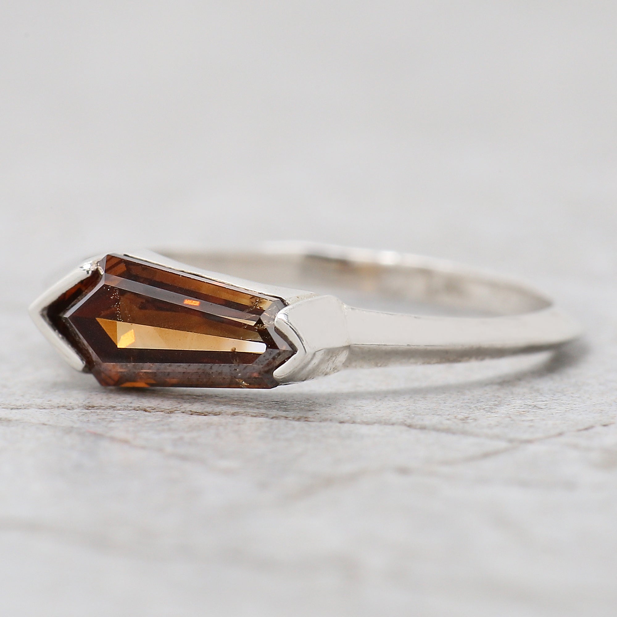 Shield Shape Brown Color Diamond Ring 0.93 Ct 10.25 MM Shield Diamond Ring 14K Solid White Gold Silver Engagement Ring Gift For Her QL1795