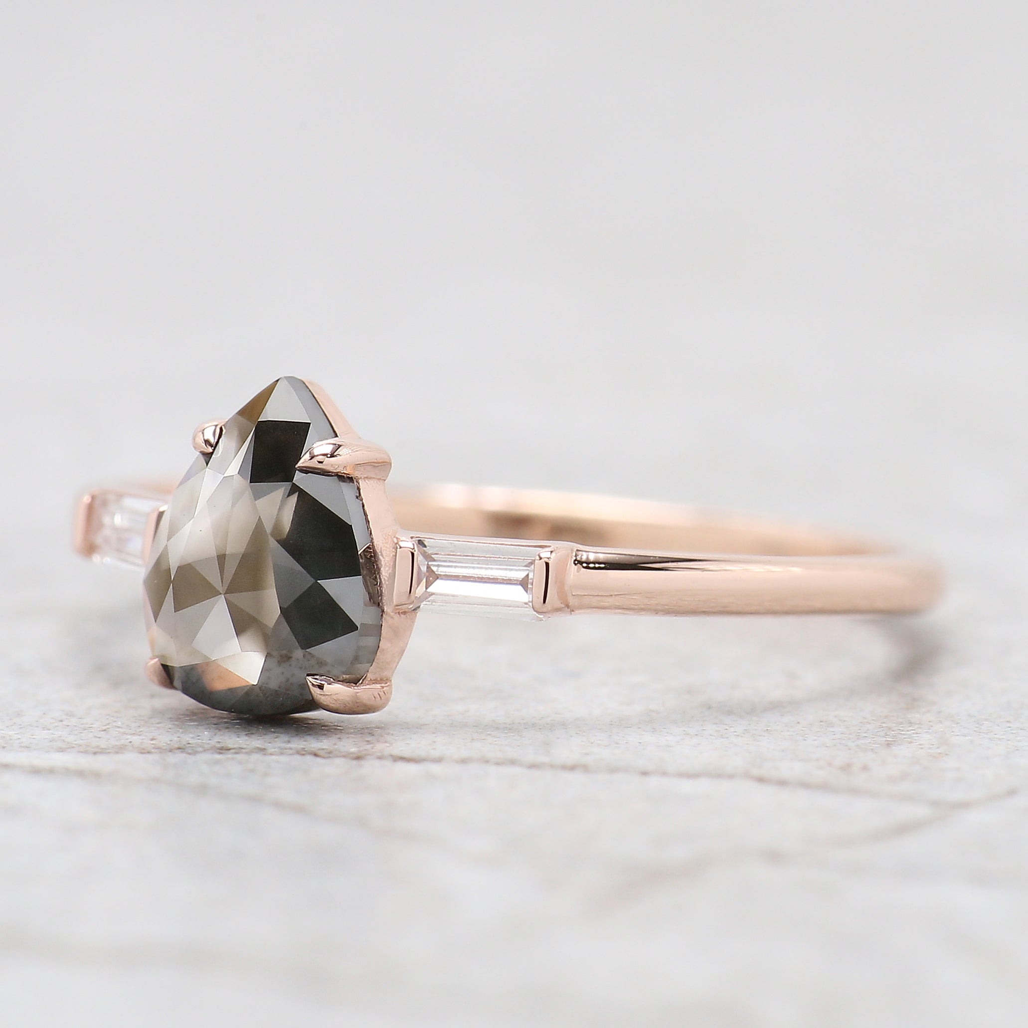 Pear Cut Black Color Diamond Ring 0.72 Ct 7.05 MM Pear Brown Diamond Ring 14K Solid Rose Gold Silver Pear Engagement Ring Gift For Her QN124