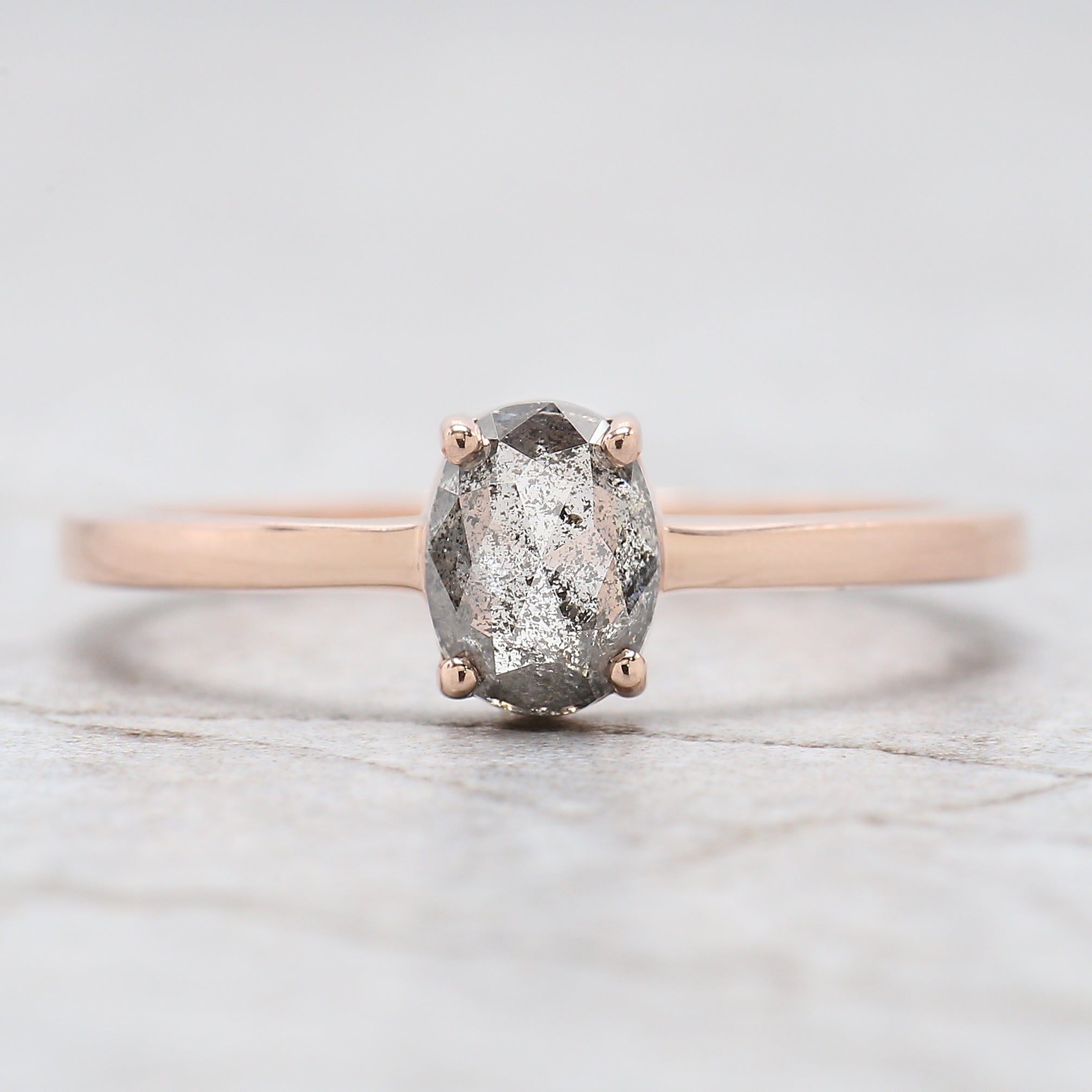 Oval Cut Salt And Pepper Diamond Ring 0.66 Ct 6.25 MM Oval Shape Diamond Ring 14K Solid Rose Gold Silver Engagement Ring Gift For Her QN830
