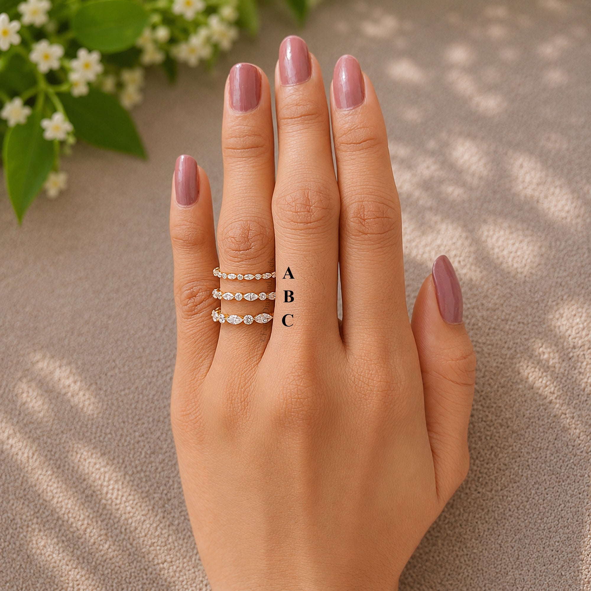 14K Moissanite Diamond Wedding Band, Alternating Marquise and Round Cut Dainty Stackable Eternity Ring, Bridal Anniversary Gifts FD586