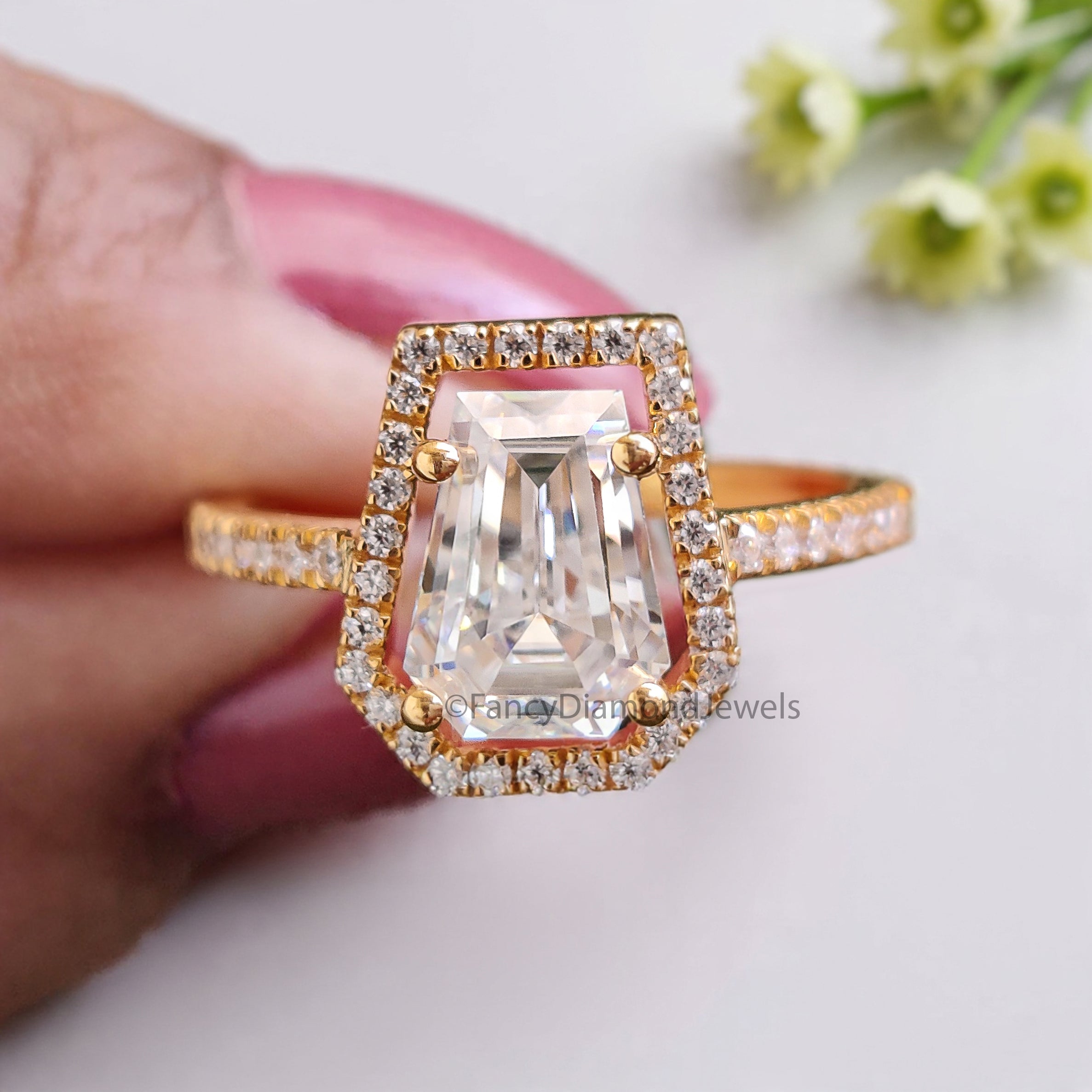 1.55 CT Coffin Lab Grown Diamond Promise Ring Coffin Diamond Halo/ Prong Set Ring Coffin Diamond Engagement Ring Gift For Wedding Ring FD474