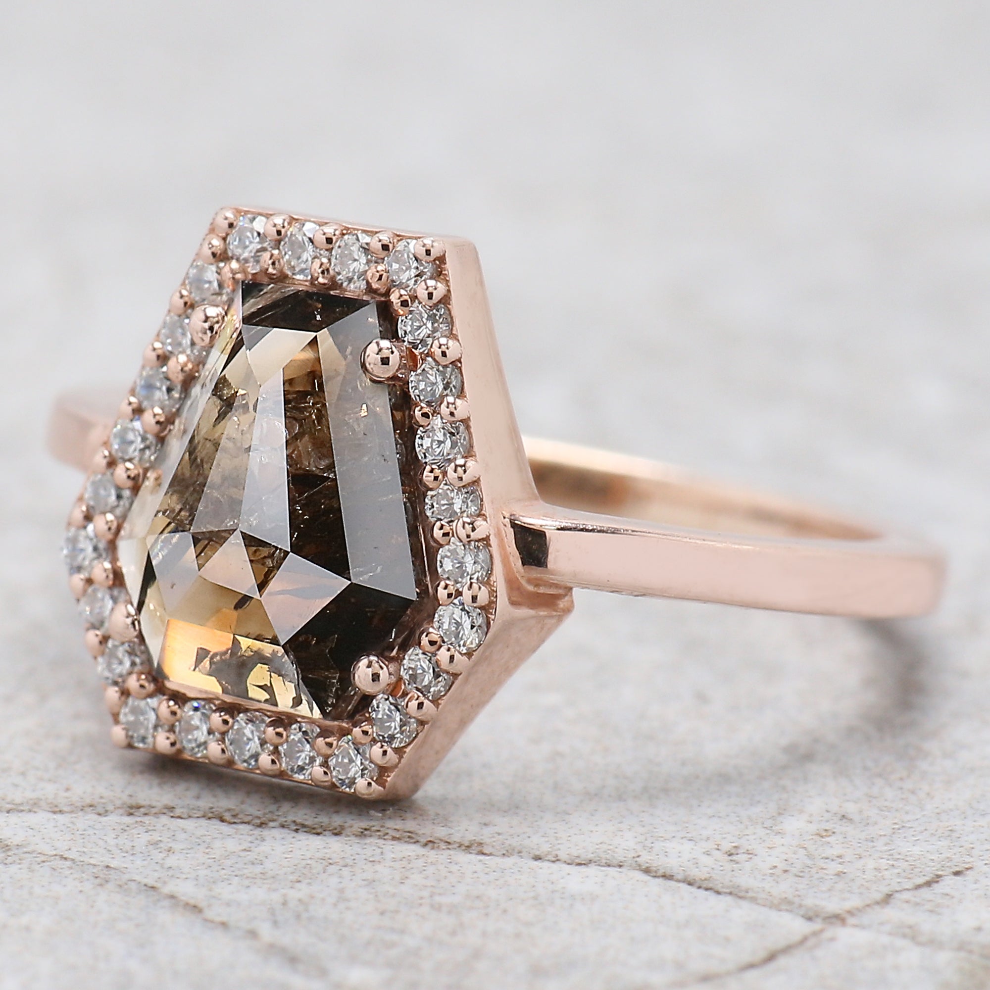 Coffin Cut Brown Color Diamond Ring 1.23 Ct 9.00 MM Coffin Shape Diamond Ring 14K Solid Rose Gold Silver Engagement Ring Gift For Her QL7507