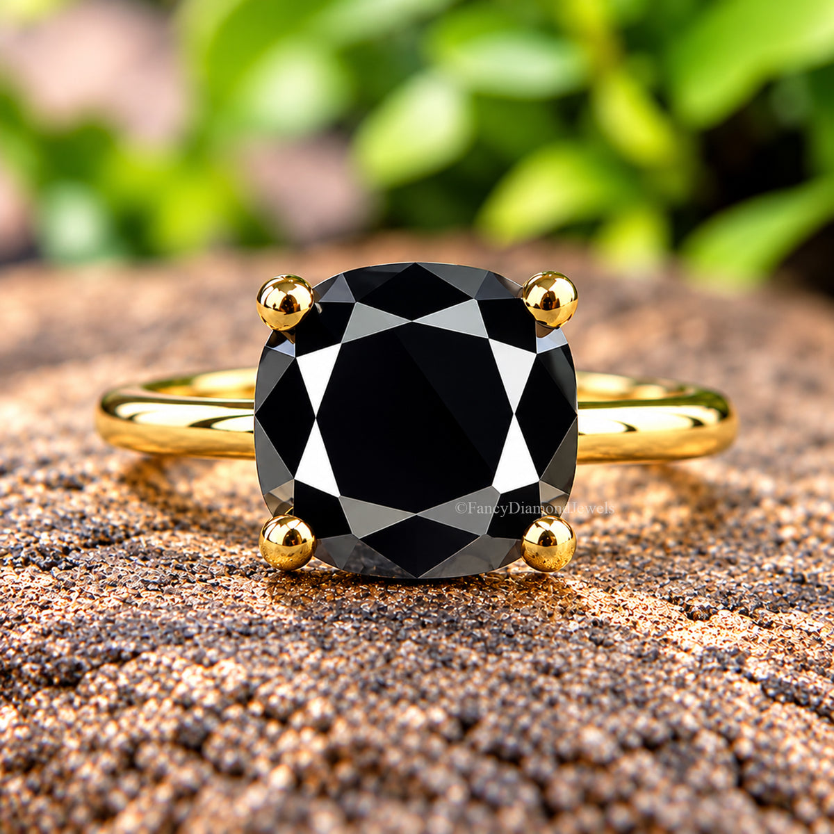 Black Onyx Engagement Ring, Cushion Cut Solitaire Ring, Sterling Silver Cushion Shape Diamond Simulant Ring, Anniversary Gift for Her FD614