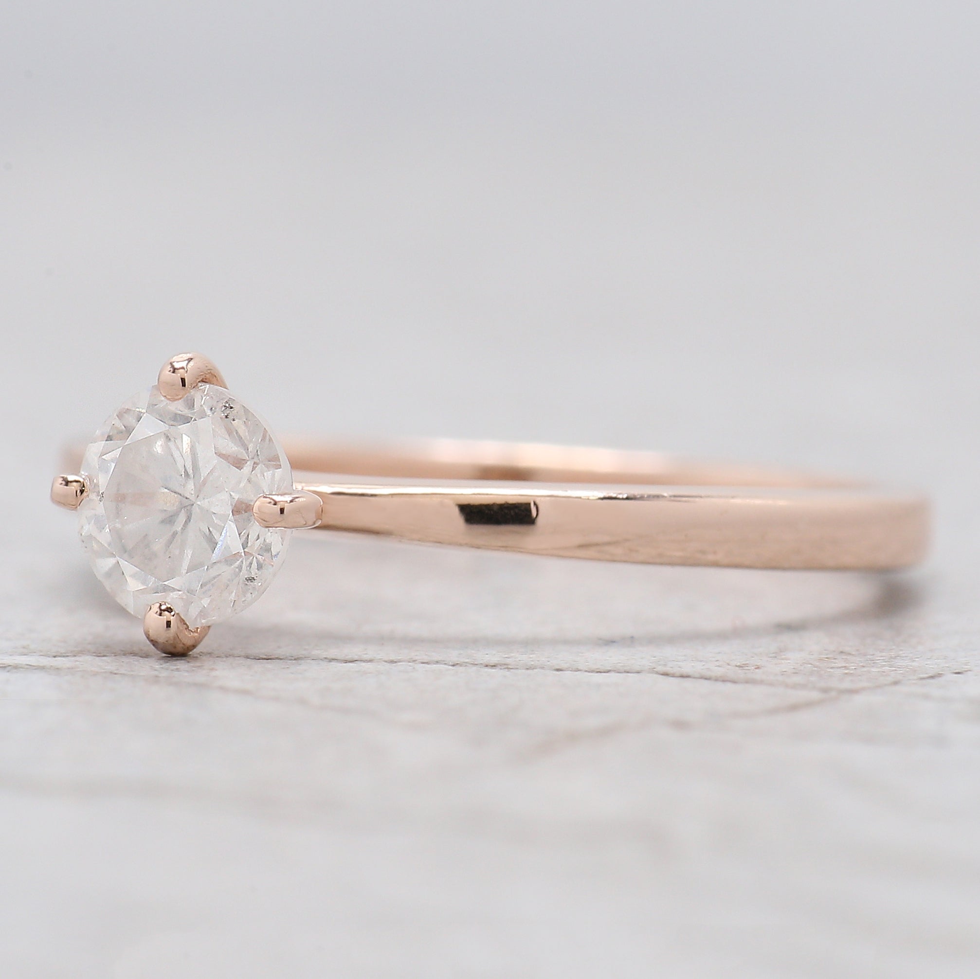 Round Cut White Color Diamond Ring 0.73 Ct 5.55 MM Round Shape Diamond Ring 14K Solid Rose Gold Silver Engagement Ring Gift For Her QL318