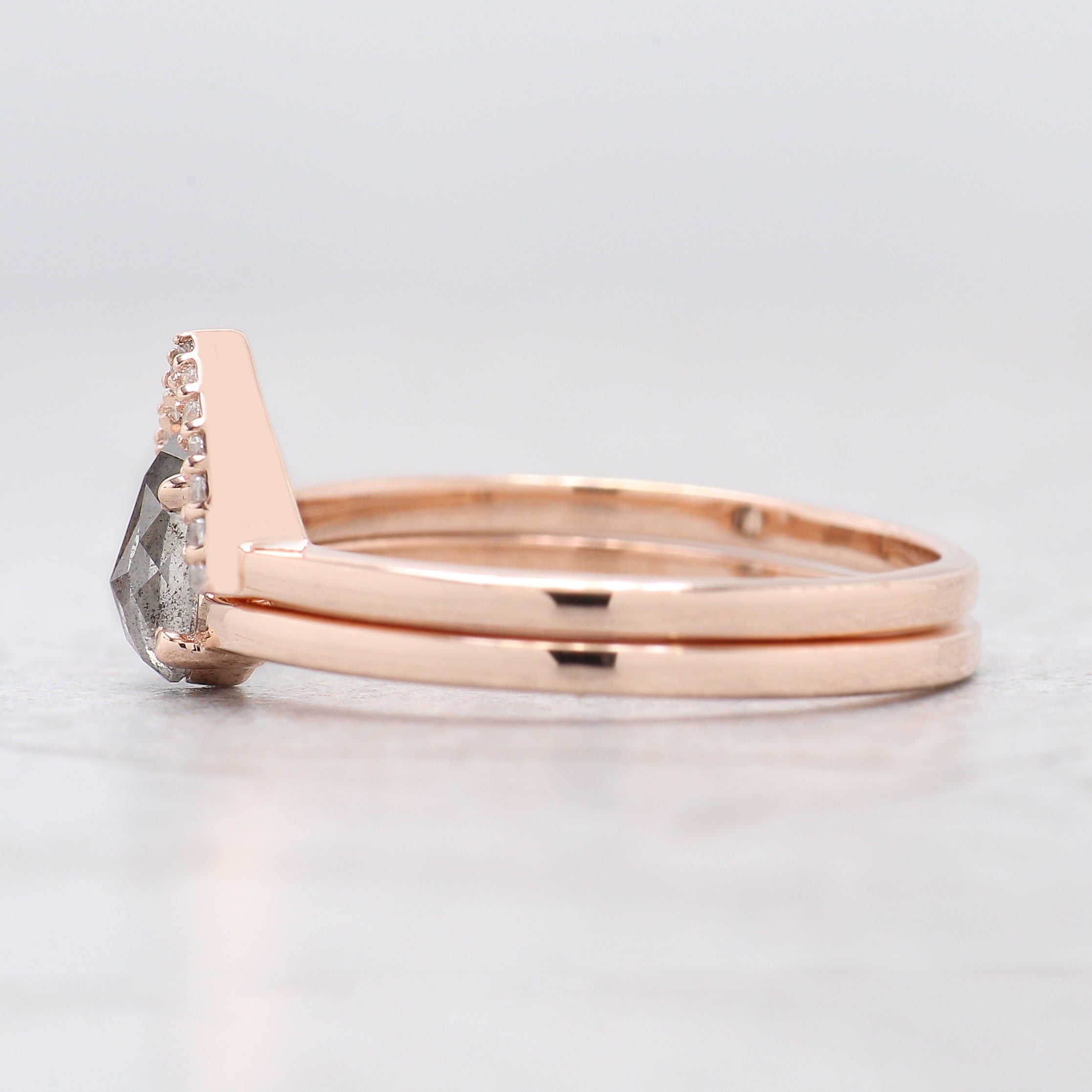 Pear Cut Salt And Pepper Diamond Ring 0.49 Ct 6.70 MM Pear Diamond Ring 14K Solid Rose Gold Silver Engagement Pear Ring Gift For Her KD1112