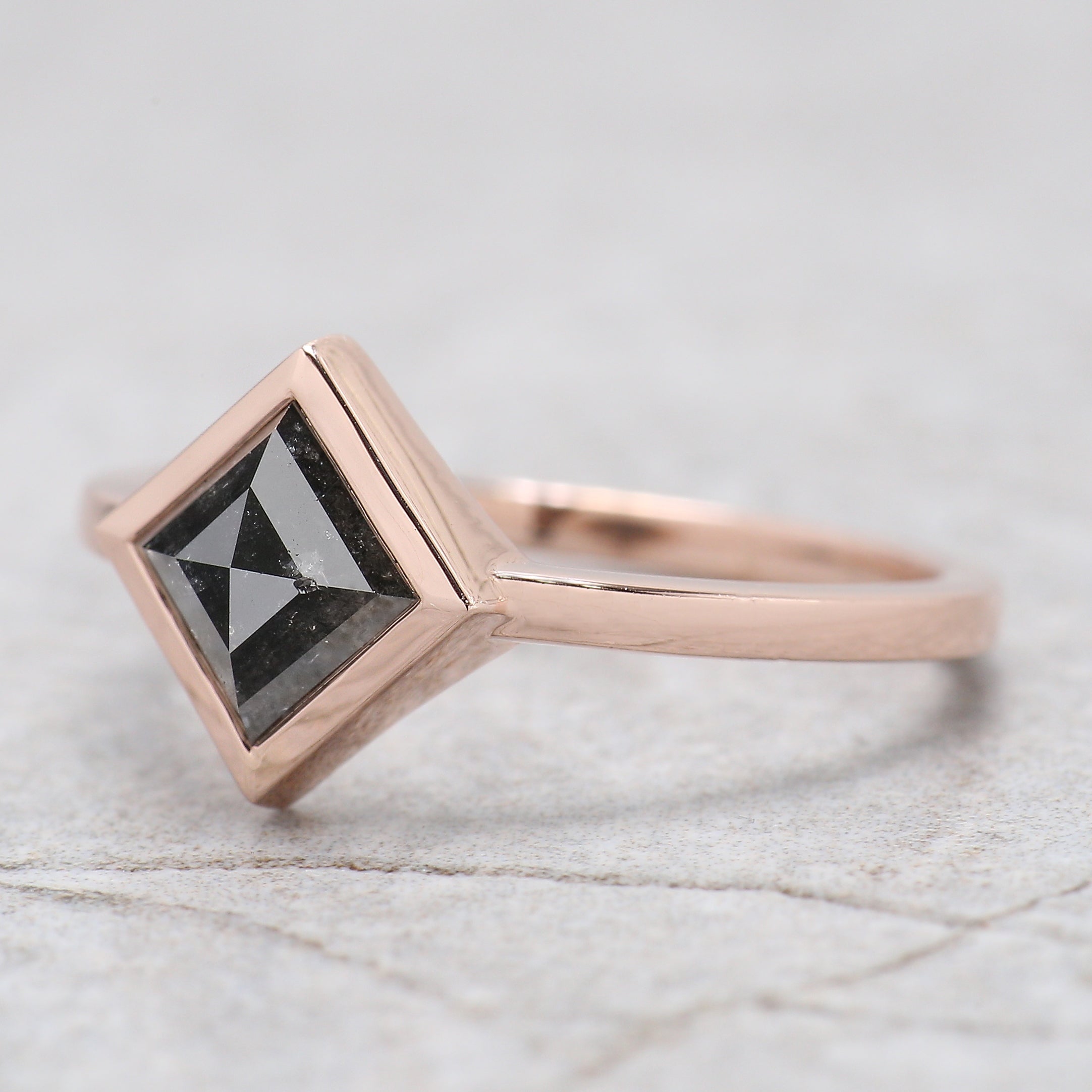 Kite Cut Salt And Pepper Diamond Ring 1.25 Ct 8.00 MM Kite Diamond Ring 14K Solid Rose Gold Silver Kite Engagement Ring Gift For Her QN822