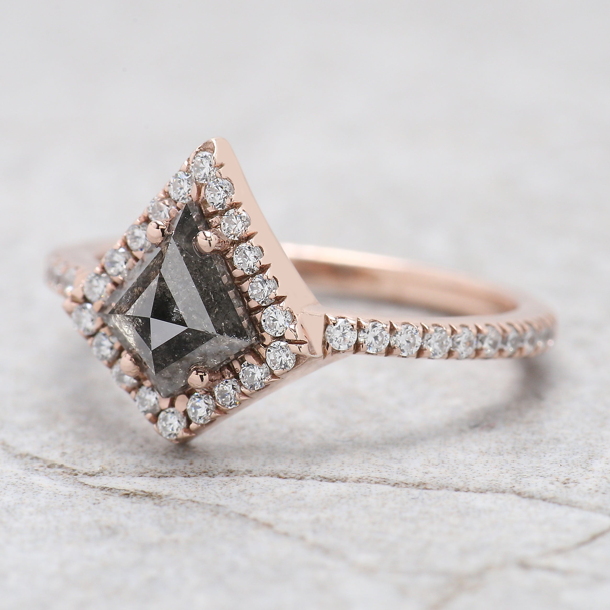 Kite Shape Salt And Pepper Diamond Ring 0.94 Ct 7.60 MM Kite Cut Diamond Ring 14K Solid Rose Gold Silver Engagement Ring Gift For Her QL2038