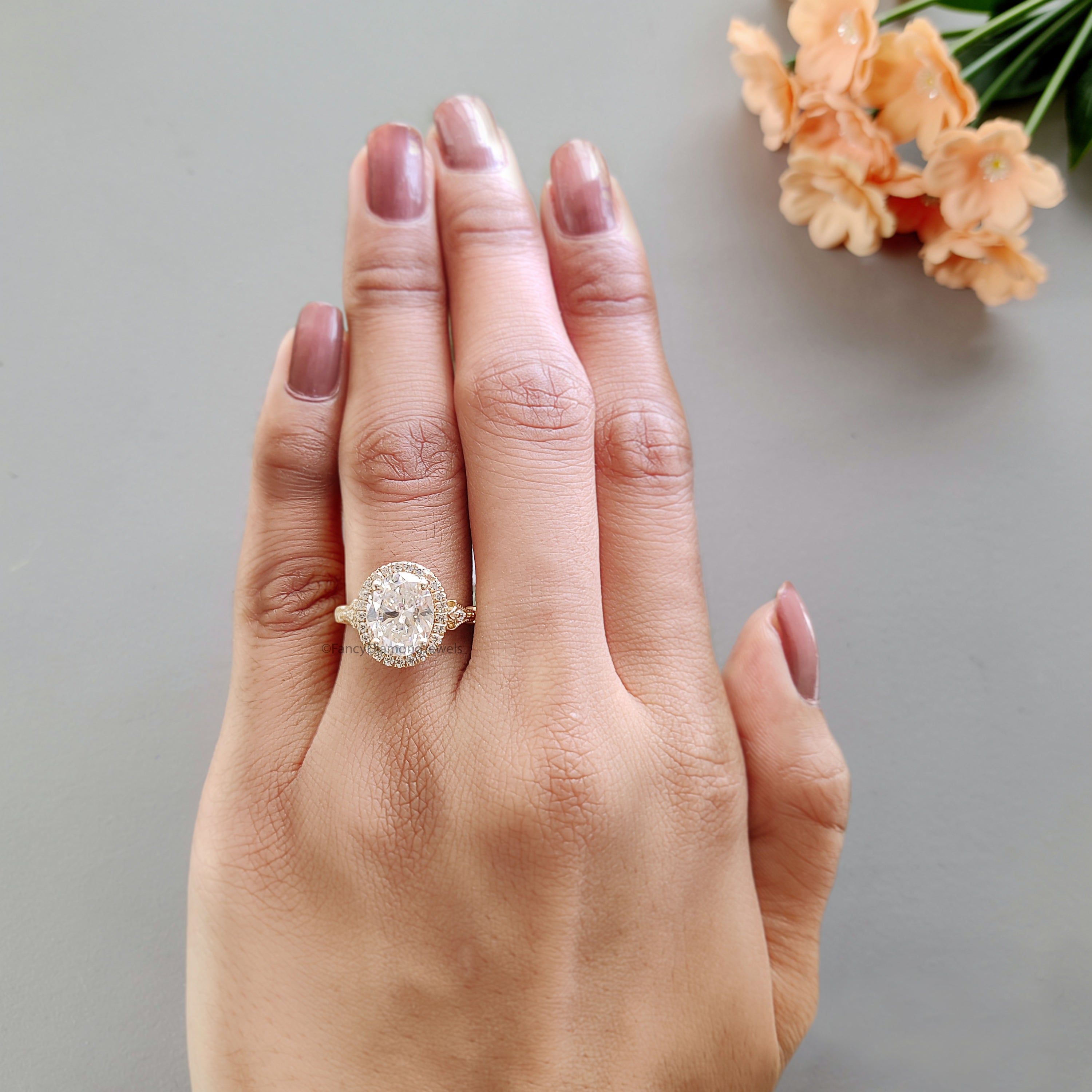 2.40 CT Oval Cut Lab Grown Diamond Engagement Ring Oval With Halo Setting Ring Colorless Oval Wedding Ring Gift for Her Promise Ring FD466