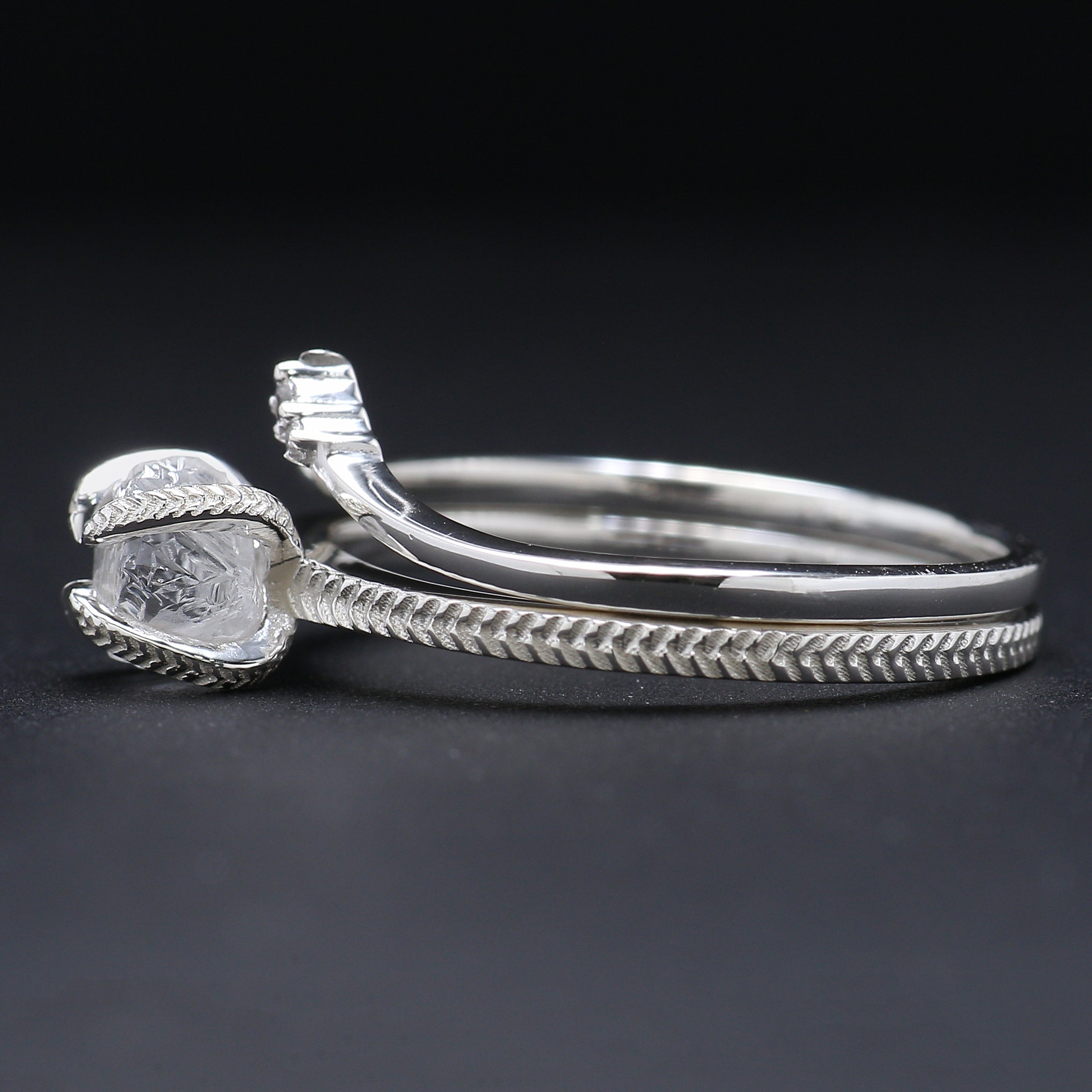 Rough White-F Color Diamond Ring 0.97 Ct 5.39 MM Crystal Rough Diamond Ring 14K Solid White Gold Silver Engagement Ring Gift For Her QL2470
