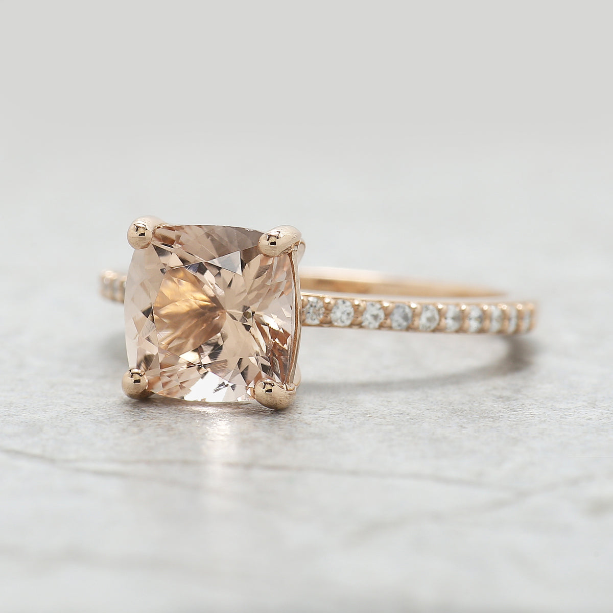 2.13 CT Cushion Cut Natural Morganite Engagement Ring Rose Gold Ring Cushion Shape Wedding Ring Unique Vintage Ring Gift For Her FD611