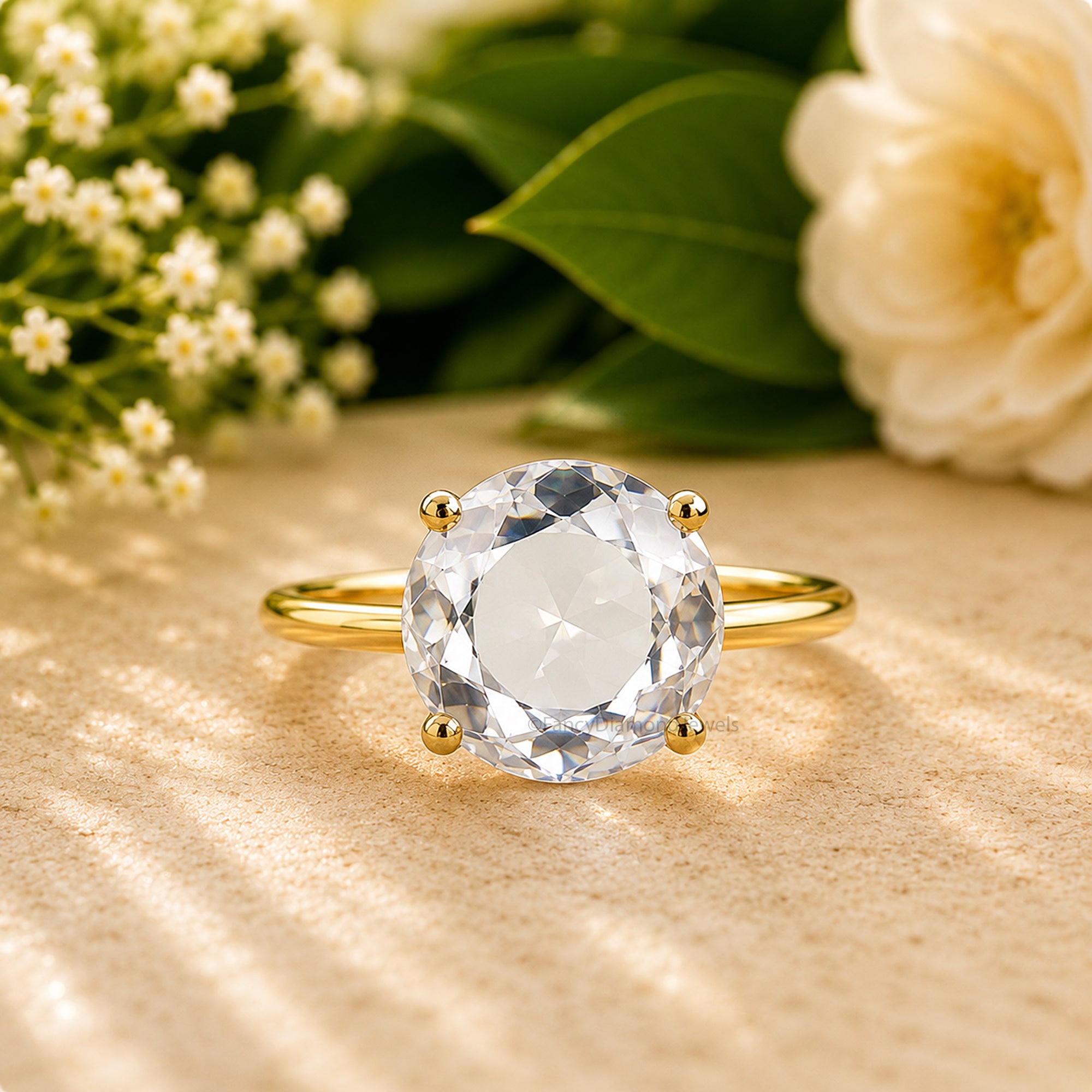 Round Rose Engagement Diamond Ring 14k Gold Filled Solitaire Lab Created Moissanite Style Promise Wedding Anniversary Gift For Her FD572