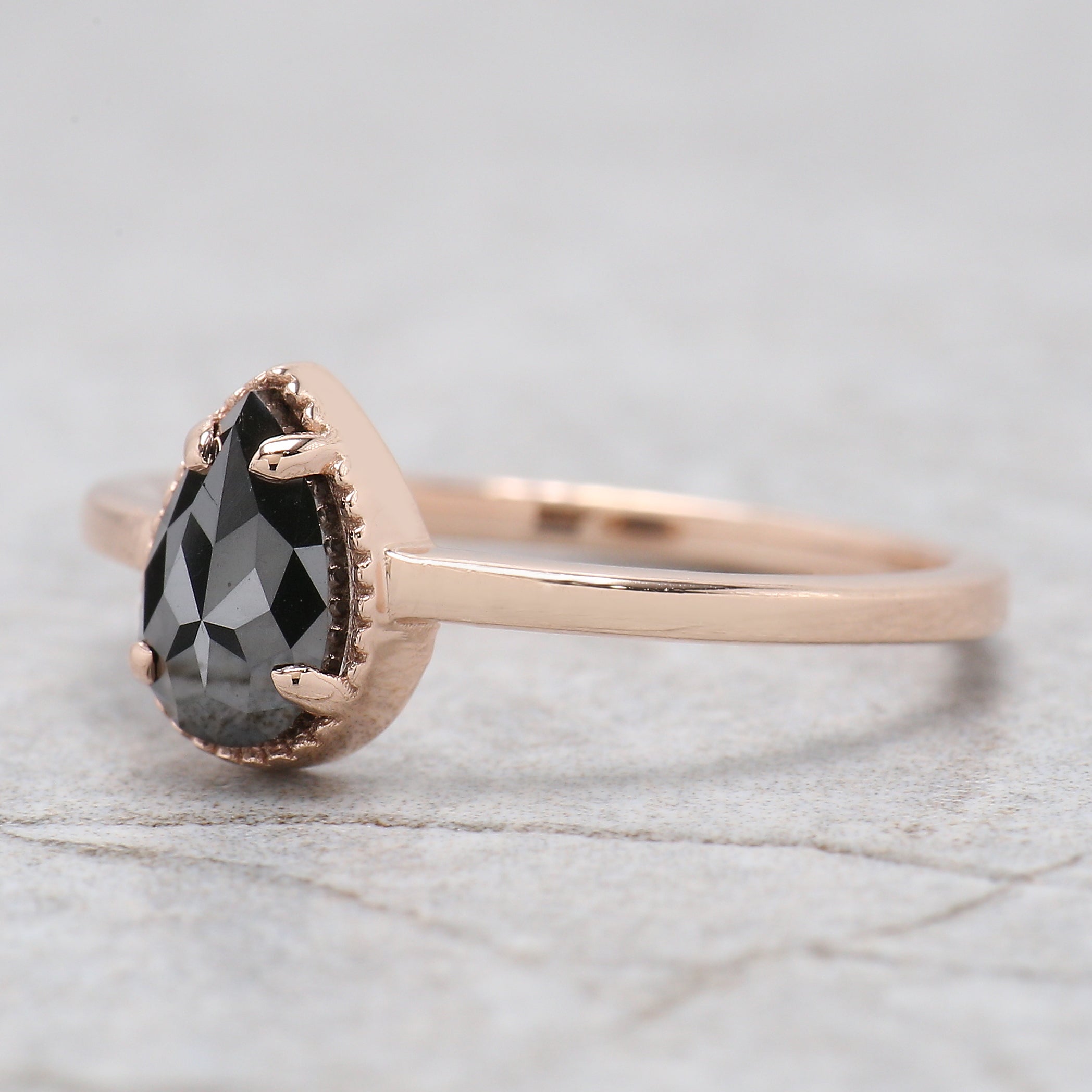 Pear Cut Black Color Diamond Ring 0.61 Ct 7.37 MM Pear Shape Diamond Ring 14K Solid Rose Gold Silver Pear Engagement Ring Gift For Her QN2270