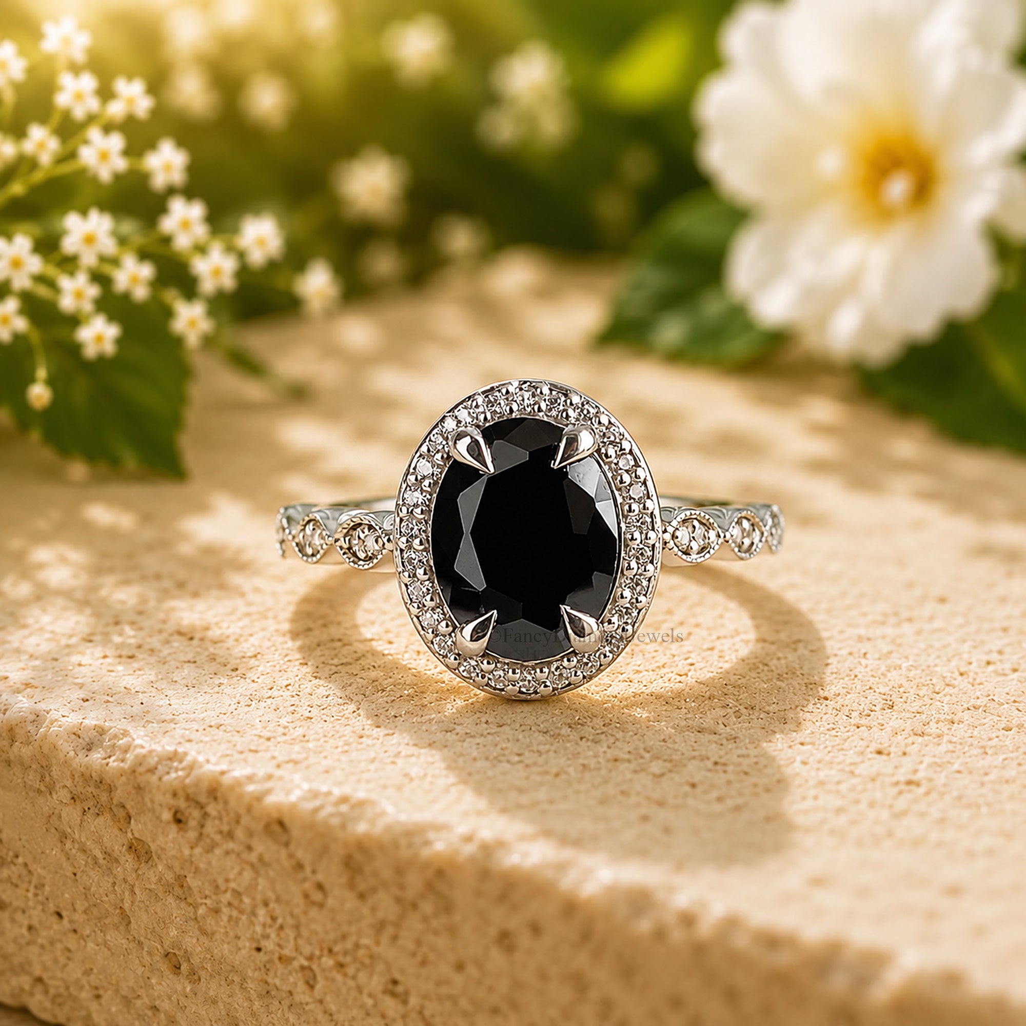 Oval Cut Halo Engagement Ring With Round Side Stone, Three Stone CZ Wedding Ring, Travel Ring, Promise Ring, Dainty Anniversary Gift FD592