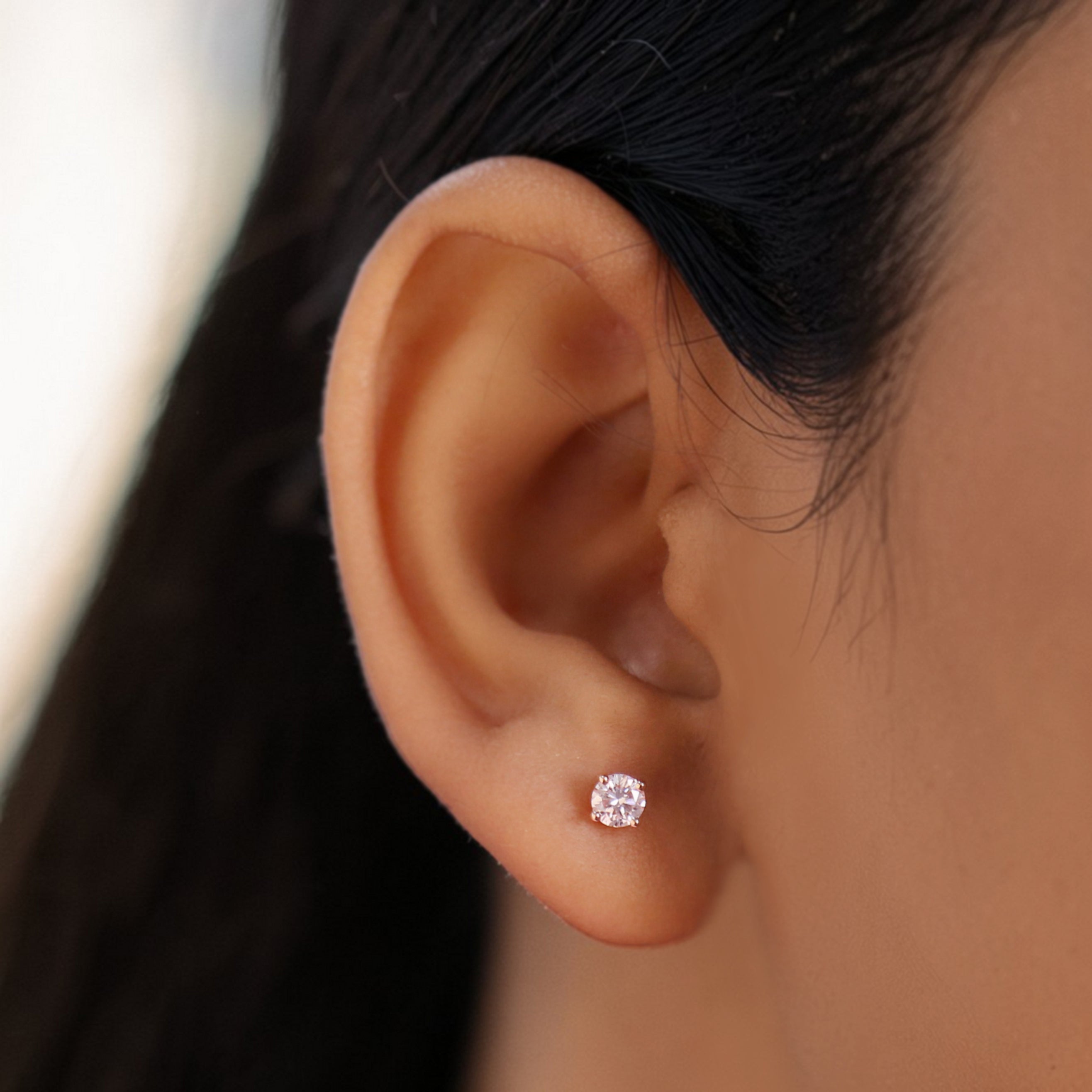 Round Lab Grown Pink Color Diamond Earring 0.56 Ct 4.20 MM Round Diamond Earring 14K Solid Rose Gold Silver Earring Gift For Her KDL3548