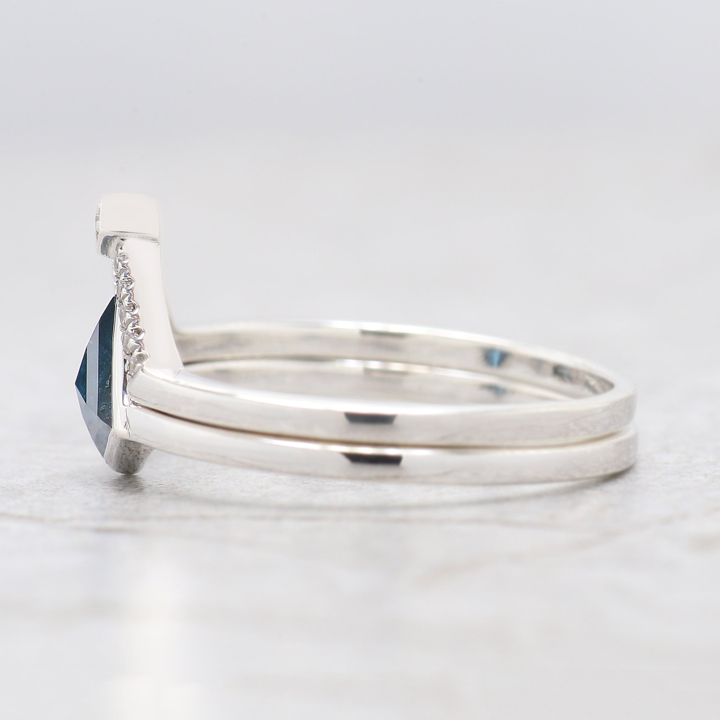 Kite Cut Blue Color Diamond Ring Set 0.44 Ct 6.42 MM Kite Diamond Ring 14K Solid White Gold Silver Engagement Kite Ring Gift For Her KD1111