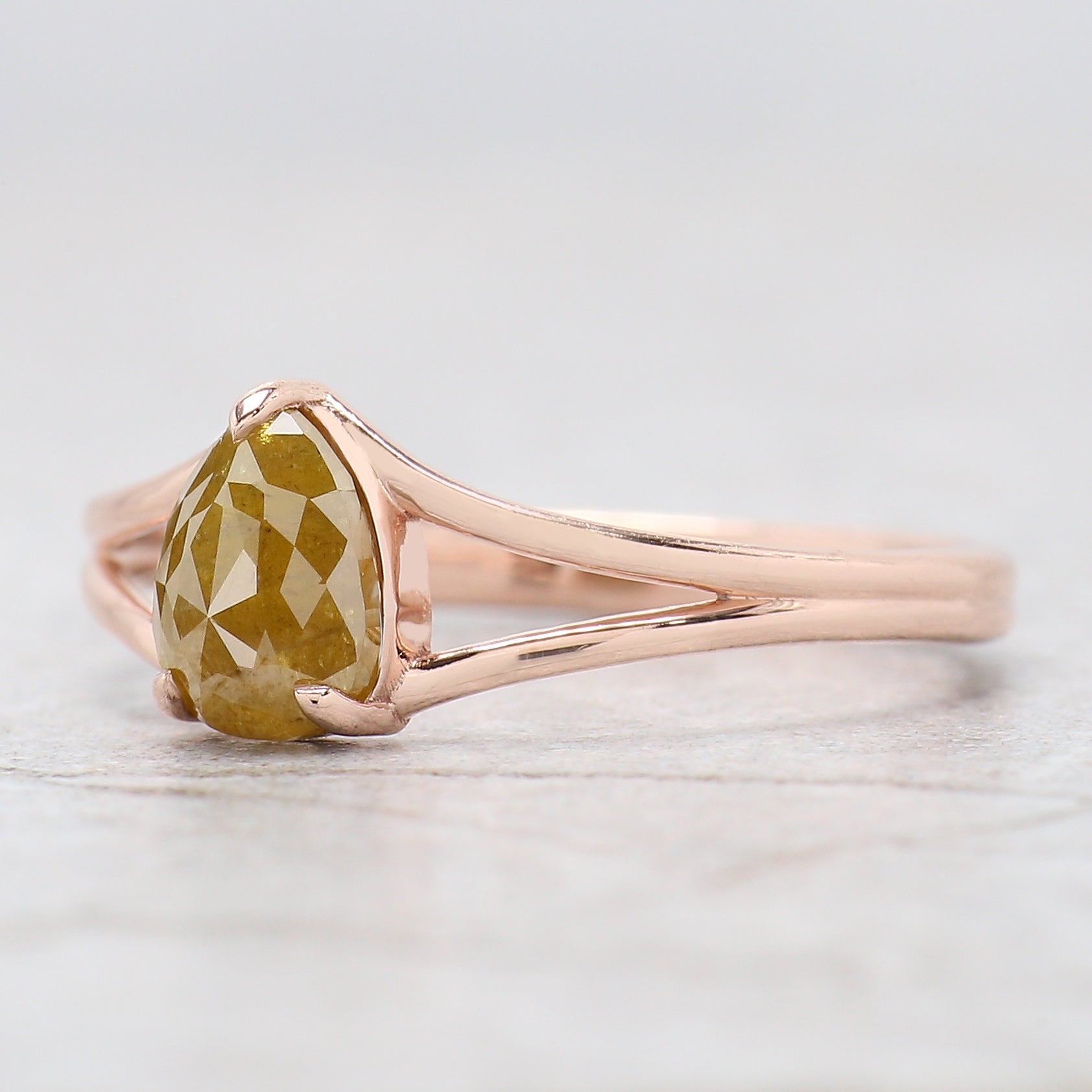 Pear Cut Yellow Color Diamond Ring 0.93 Ct 6.76 MM Pear Diamond Ring 14K Solid Rose Gold Silver Pear Engagement Ring Gift For Her QK2680