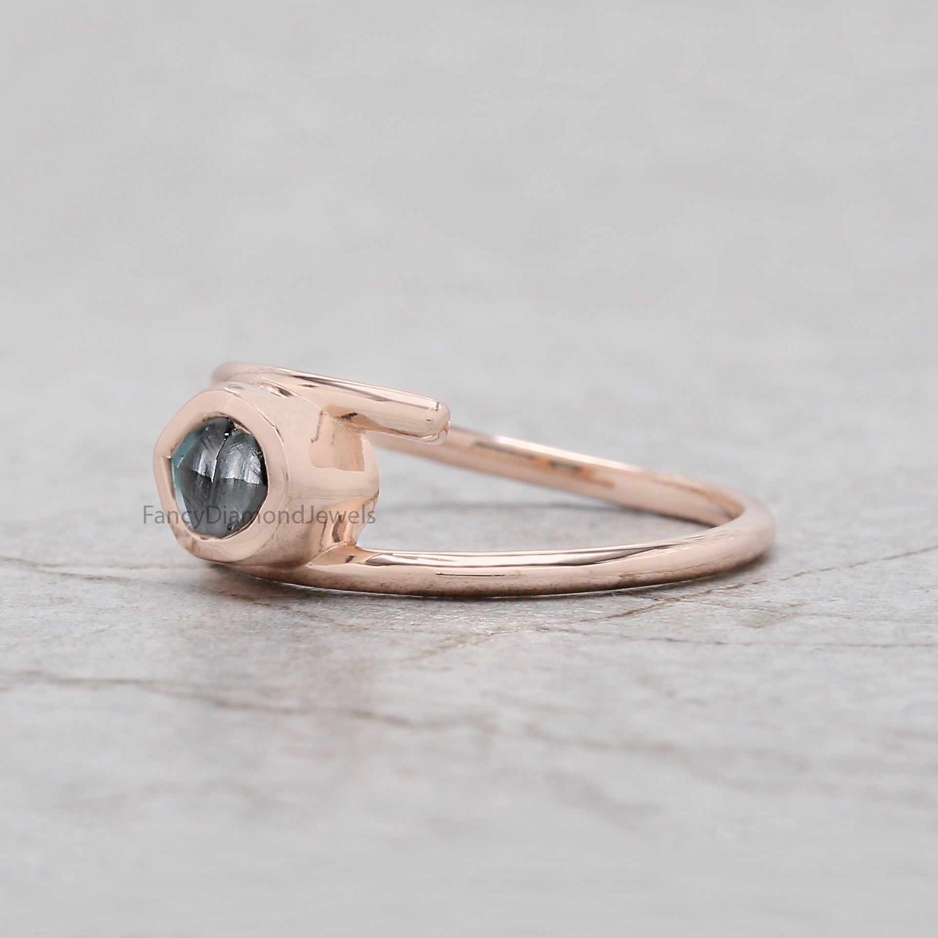 Rough Blue Color Diamond Ring 0.98 Ct 5.75 MM Crystal Rough Diamond Ring 14K Solid Rose Gold Silver Engagement Ring Gift For Her QLB2326