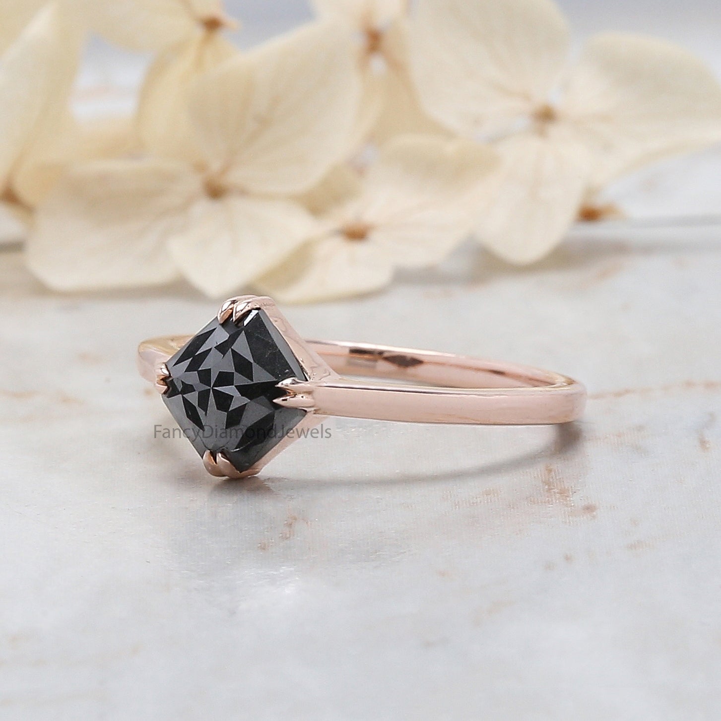 Radiant Cut Salt And Pepper Diamond Ring 1.38 Ct 6.20 MM Radiant Diamond Ring 14K Solid Rose Gold Silver Engagement Ring Gift For Her QL2987