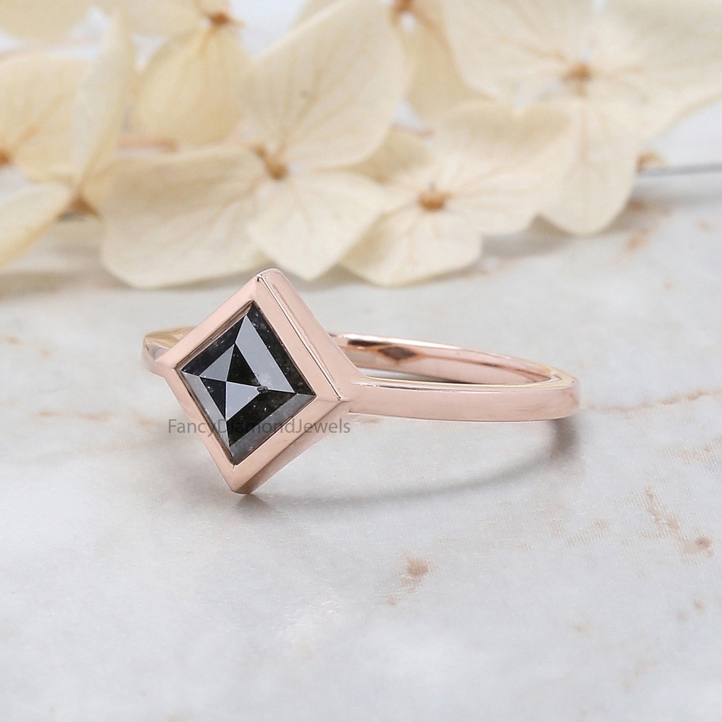 Kite Cut Salt And Pepper Diamond Ring 1.25 Ct 8.00 MM Kite Diamond Ring 14K Solid Rose Gold Silver Kite Engagement Ring Gift For Her QN822