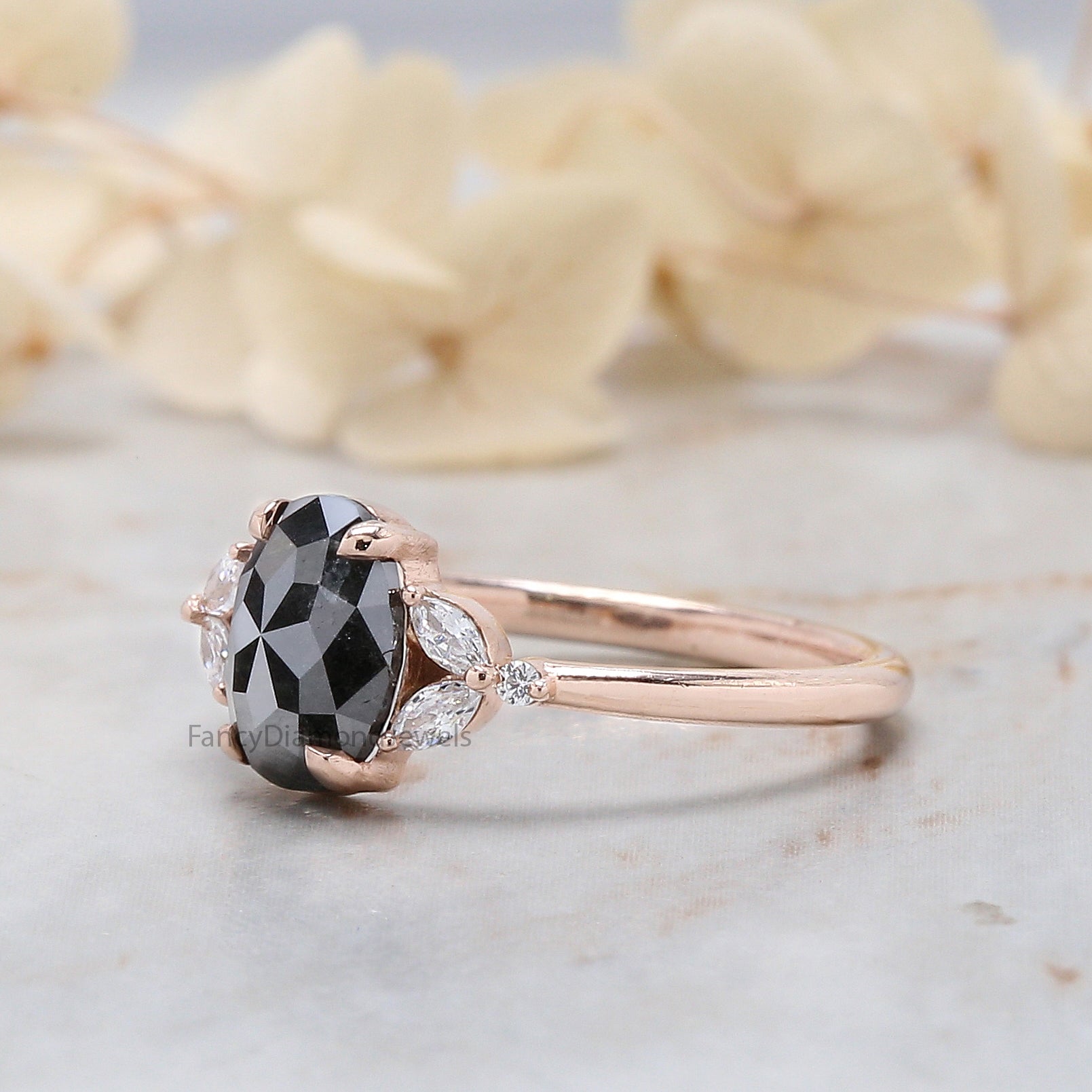 Oval Cut Salt And Pepper Diamond Ring 1.49 Ct 8.03 MM Oval Diamond Ring 14K Solid Rose Gold Silver Oval Engagement Ring Gift For Her QL2889