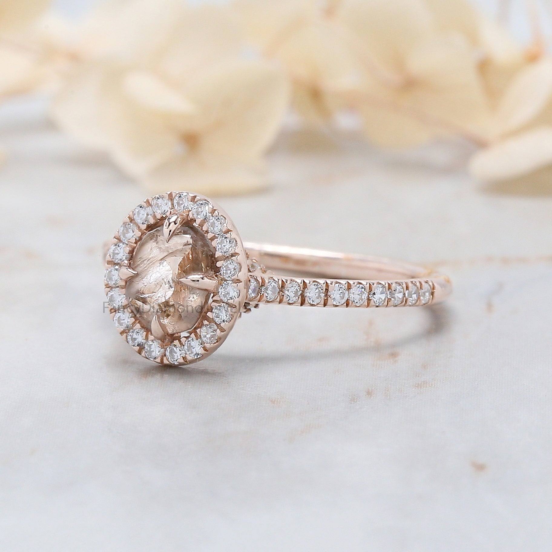 Rough Brown Color Diamond Ring 1.15 Ct 6.40 MM Uncut Rough Diamond Ring 14K Solid Rose Gold Silver Engagement Ring Gift For Her QN2526