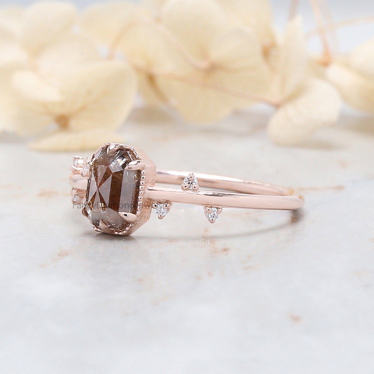 Emerald Cut Brown Color Diamond Ring 0.79 Ct 6.18 MM Emerald Shape Diamond Ring 14K Rose Gold Silver Engagement Ring Gift For Her QL652