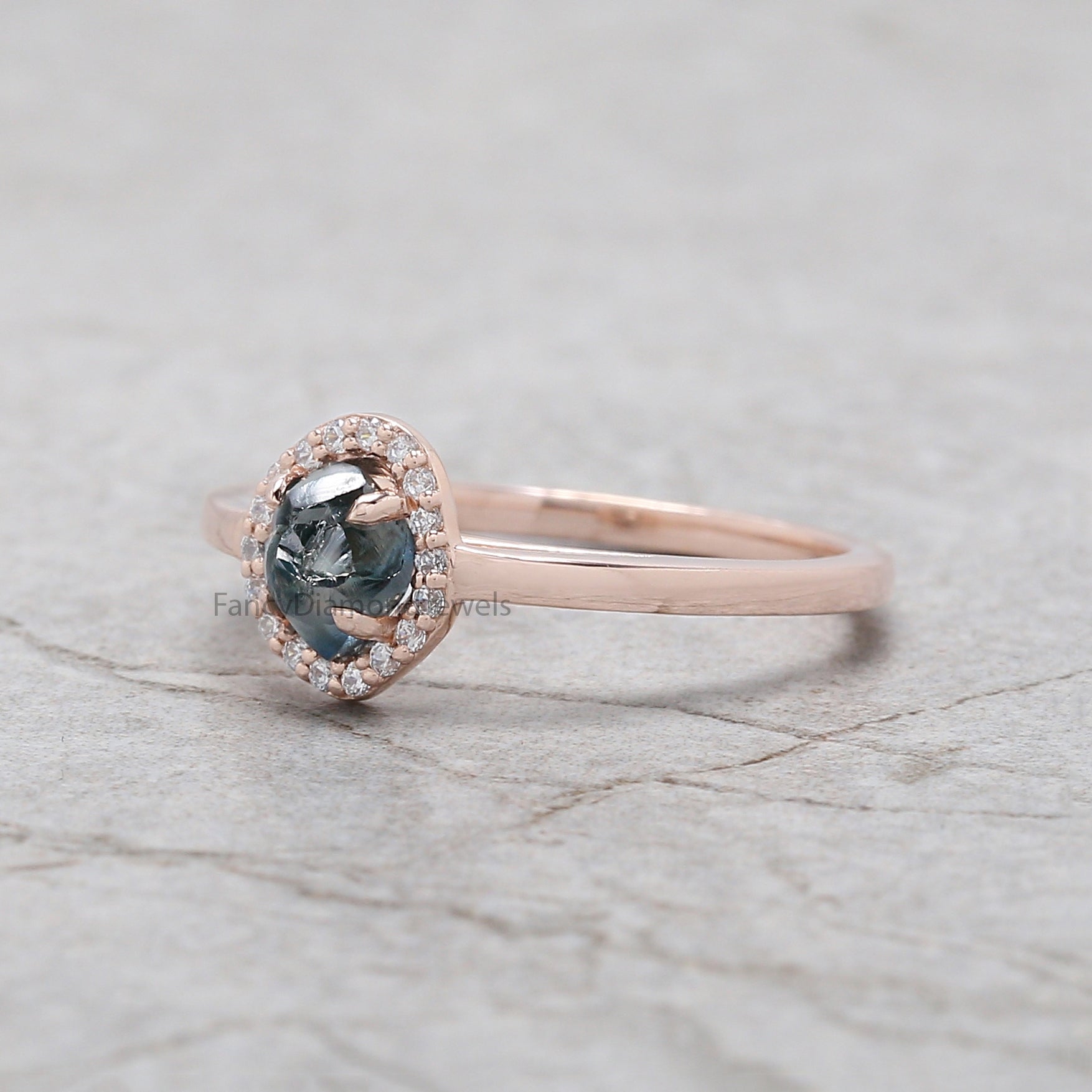 Rough Blue Color Diamond Ring 0.91 Ct 5.73 MM Crystal Rough Diamond Ring 14K Solid Rose Gold Silver Engagement Ring Gift For Her QL2239