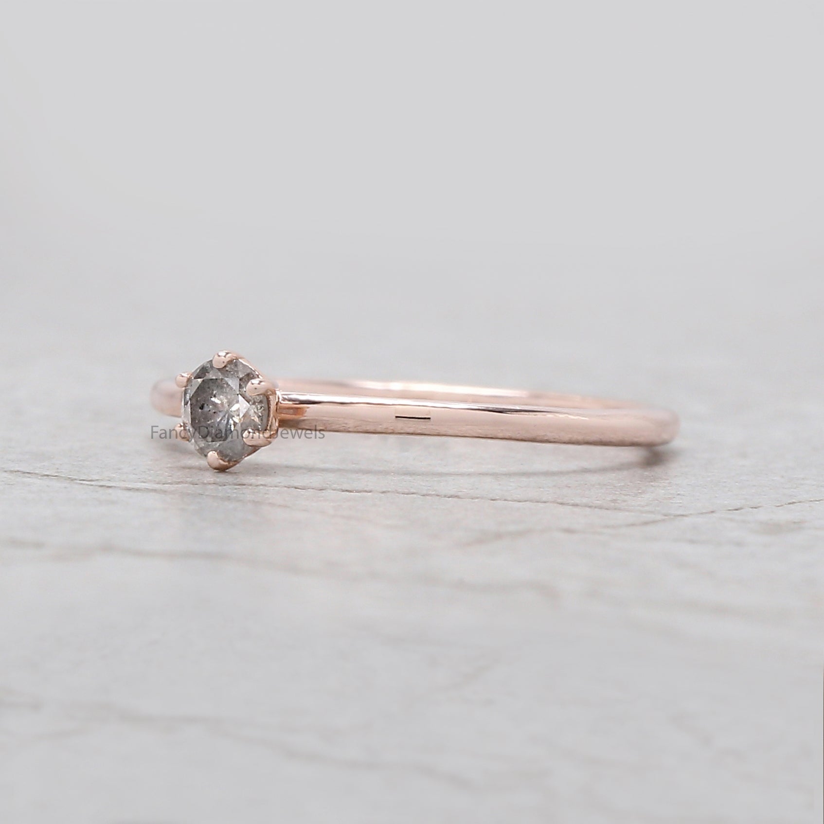 Round Cut Salt And Pepper Diamond Ring 0.16 Ct 3.50 MM Round Diamond Ring 14K Rose Gold Silver Round Engagement Ring Gift For Her KD1169