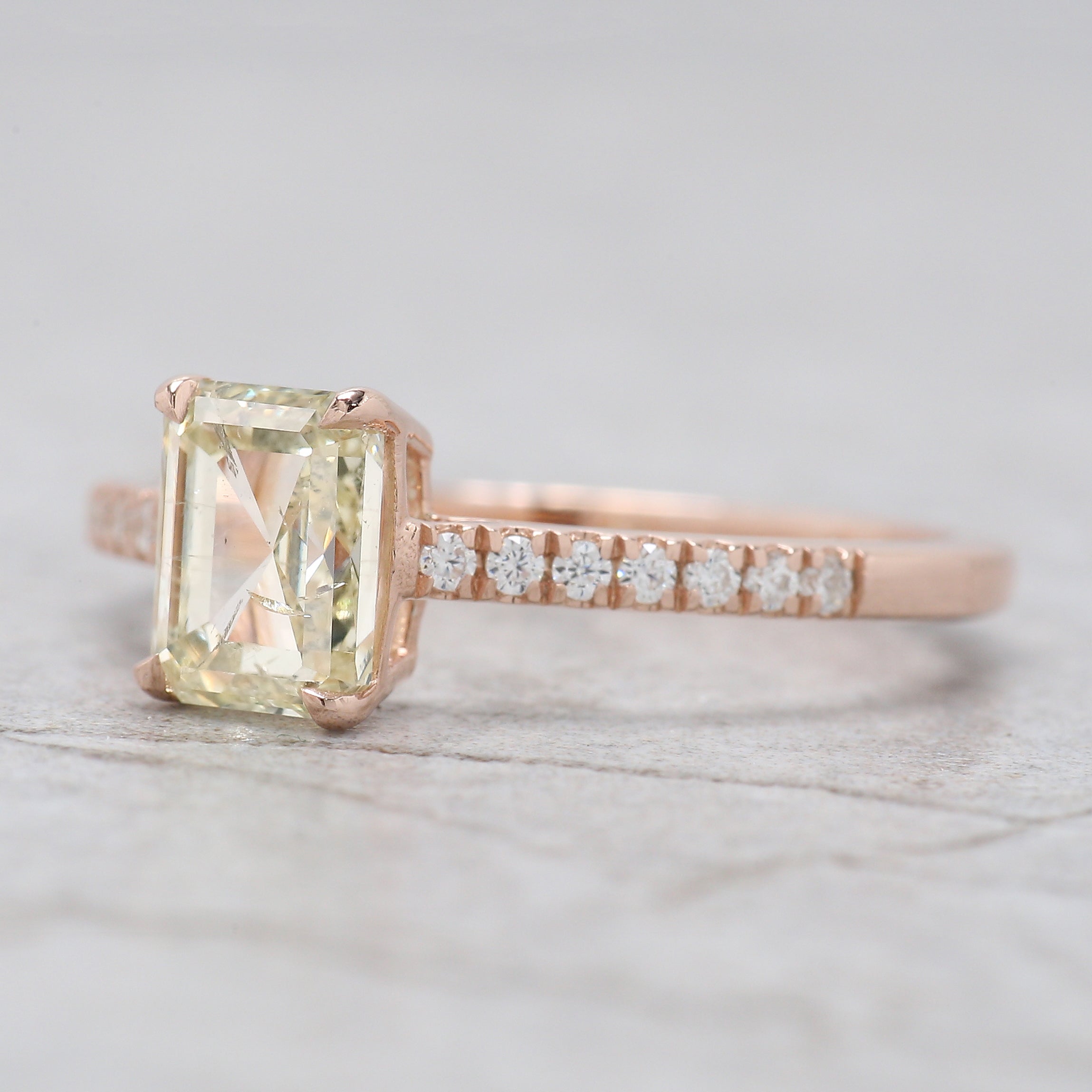 Emerald Cut White-J Color Diamond Ring 1.16 Ct 6.67 MM Emerald Diamond Wedding Ring 14K Rose Gold Engagement Ring Gift For Her KDL2661