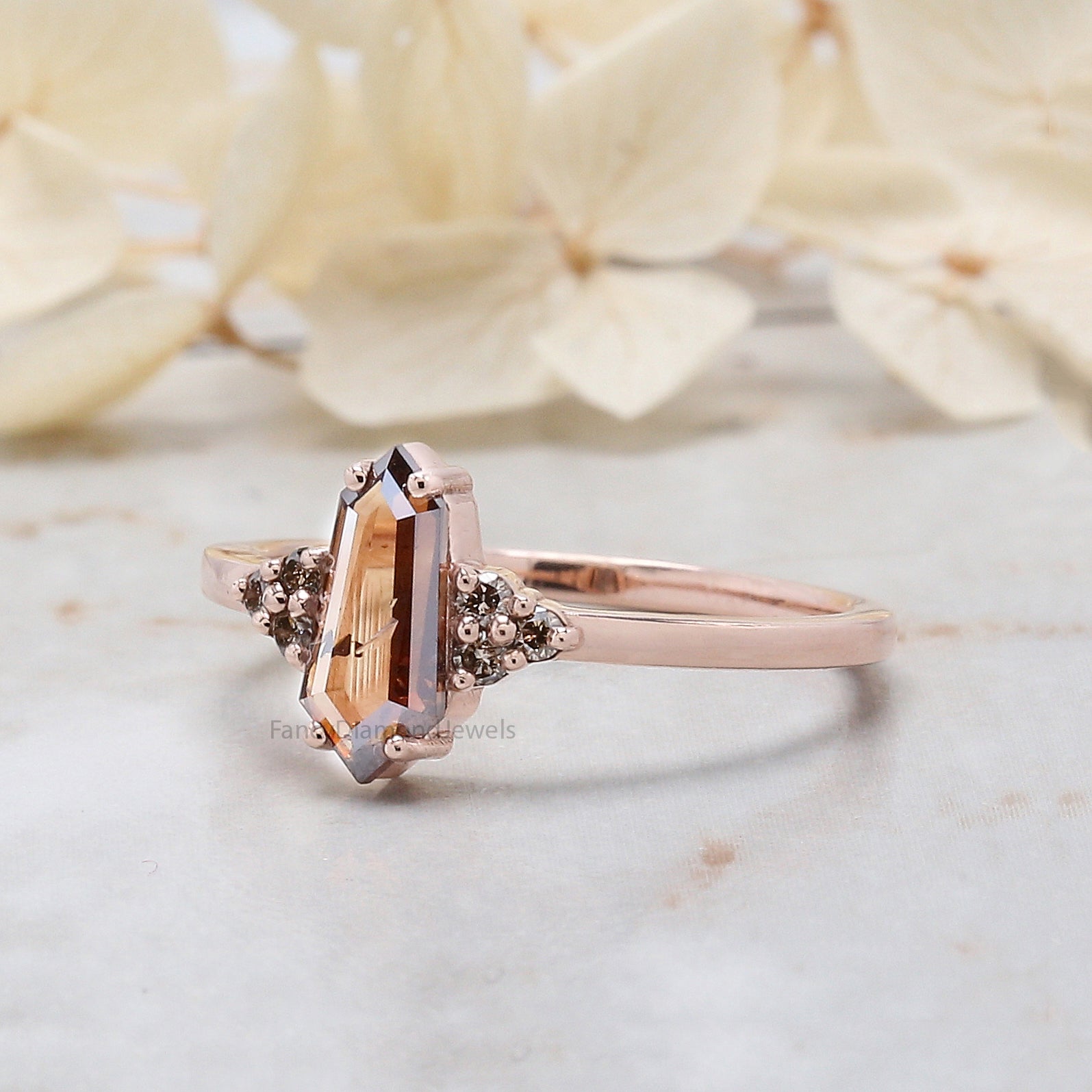 0.68 Ct Natural Shield Shape Brown Diamond Ring 9.35 MM Shield Diamond Ring 14K Solid Rose Gold Silver Engagement Ring Shield Ring QL1757