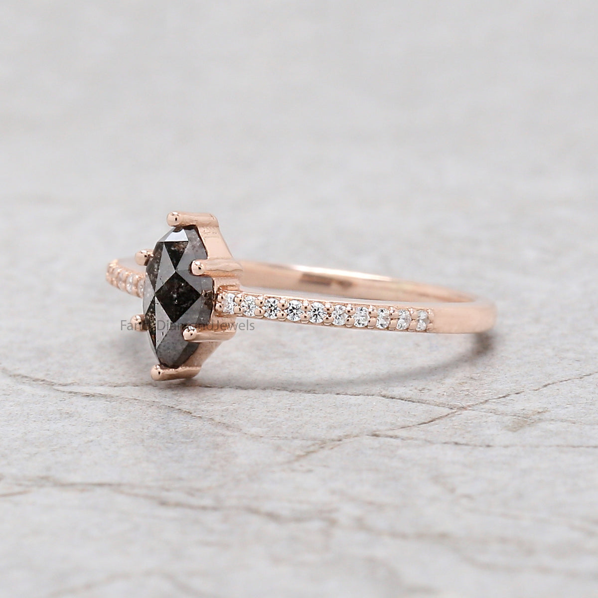 0.65 Ct Natural Marquise Salt And Pepper Diamond Ring 7.40 MM Marquise Diamond Cut Ring 14K Solid Rose Gold Silver Engagement Ring QN8352
