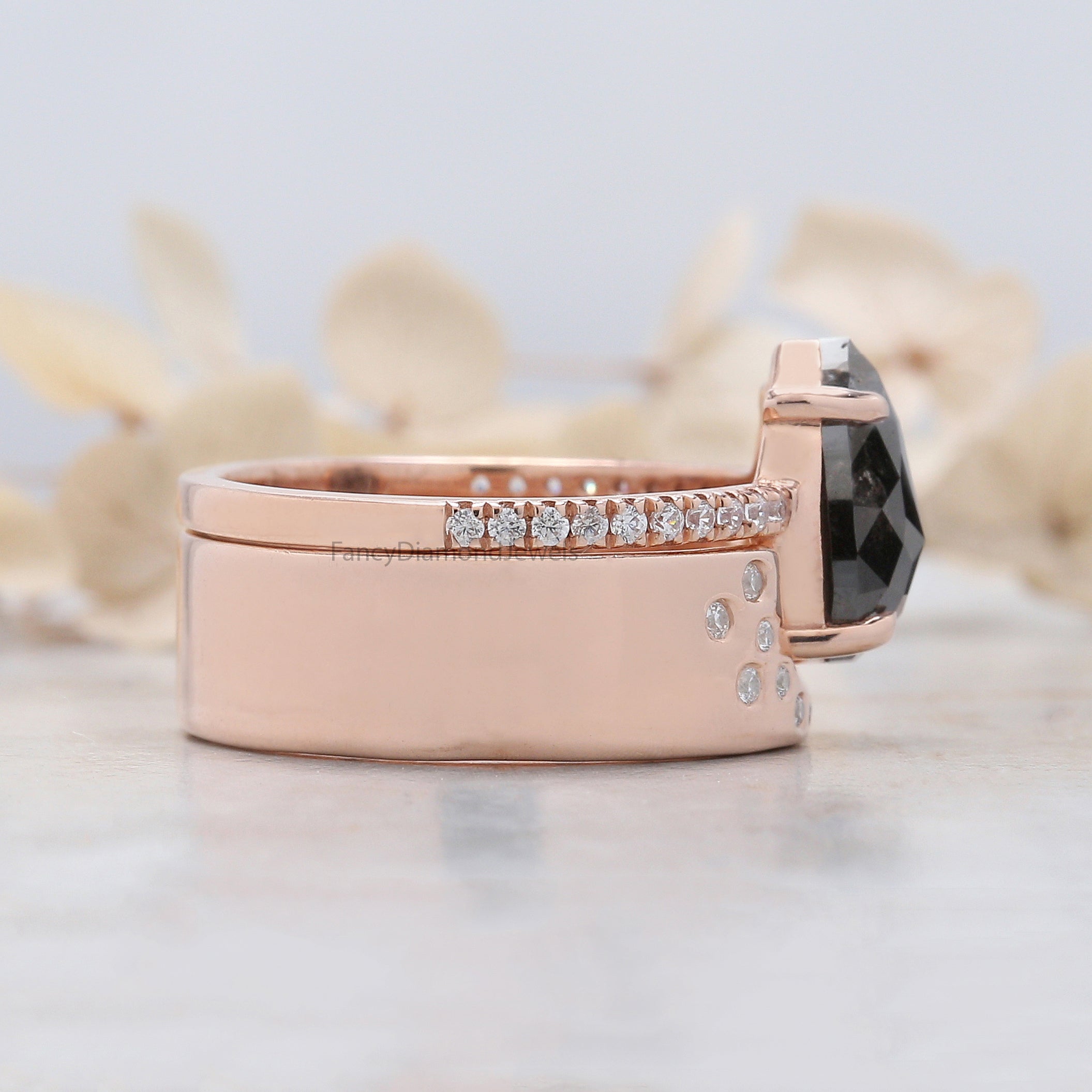 Pear Cut Salt And Pepper Diamond Ring 2.42 Ct 10.42 MM Pear Diamond Ring 14K Solid Rose Gold Silver Pear Engagement Ring Gift For Her QL2131