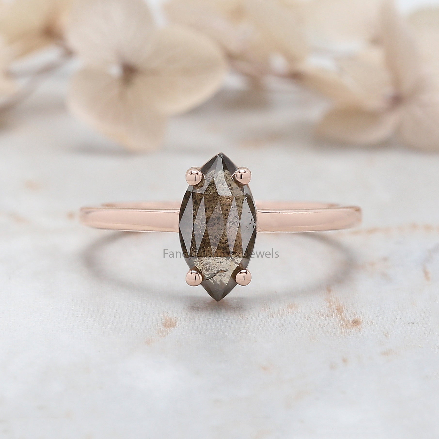 Marquise Cut Brown Color Diamond Ring 1.35 Ct 9.95 MM Marquise Shape Diamond Ring 14K Rose Gold Silver Engagement Ring Gift For Her QL1650
