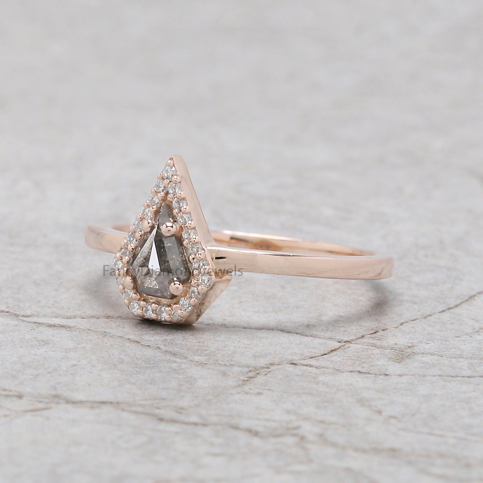 Shield salt and pepper Diamond Ring, Salt and pepper Shield Diamond Engagement Ring, Shield Diamond Ring, Halo Ring, Shield Ring KD1114