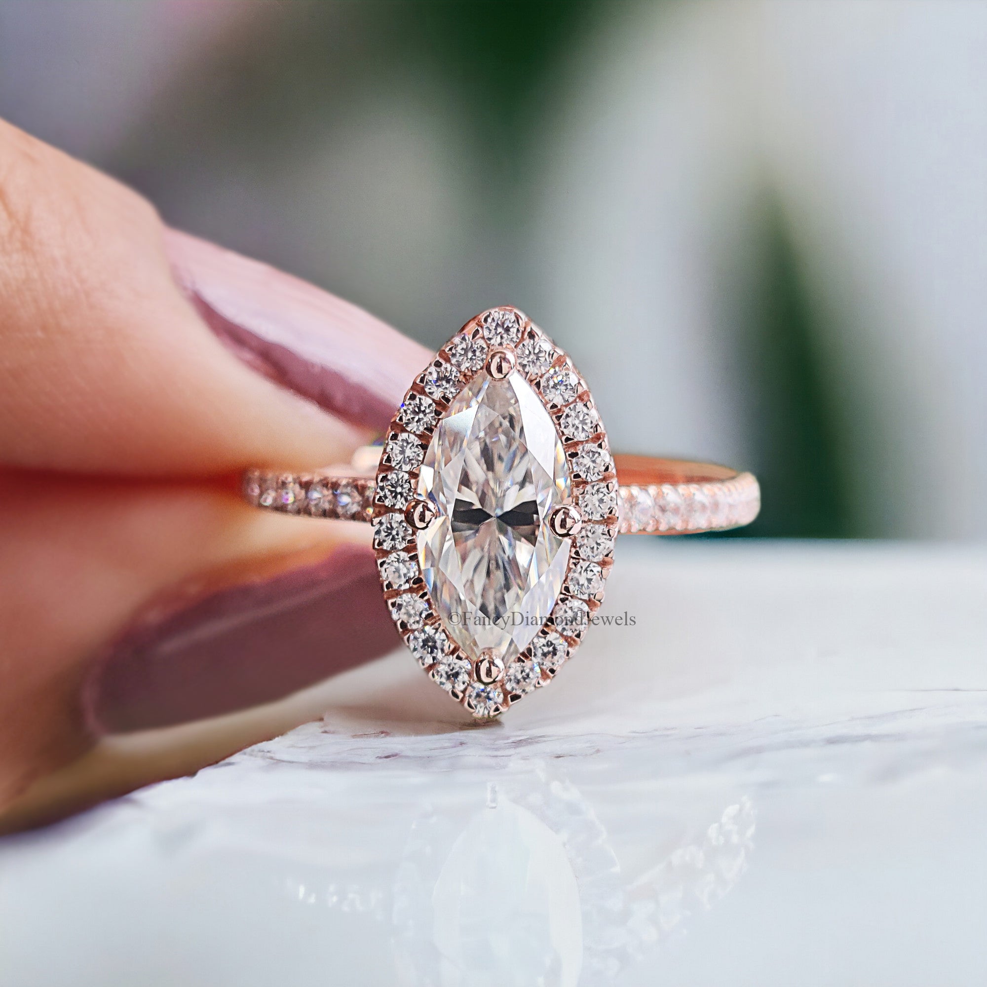 Halo Wedding Ring 1.00 CT Marquise Cut Moissanite Engagement Micro Set Ring Anniversary Ring For Women Customized Ring Bridal Ring FD207