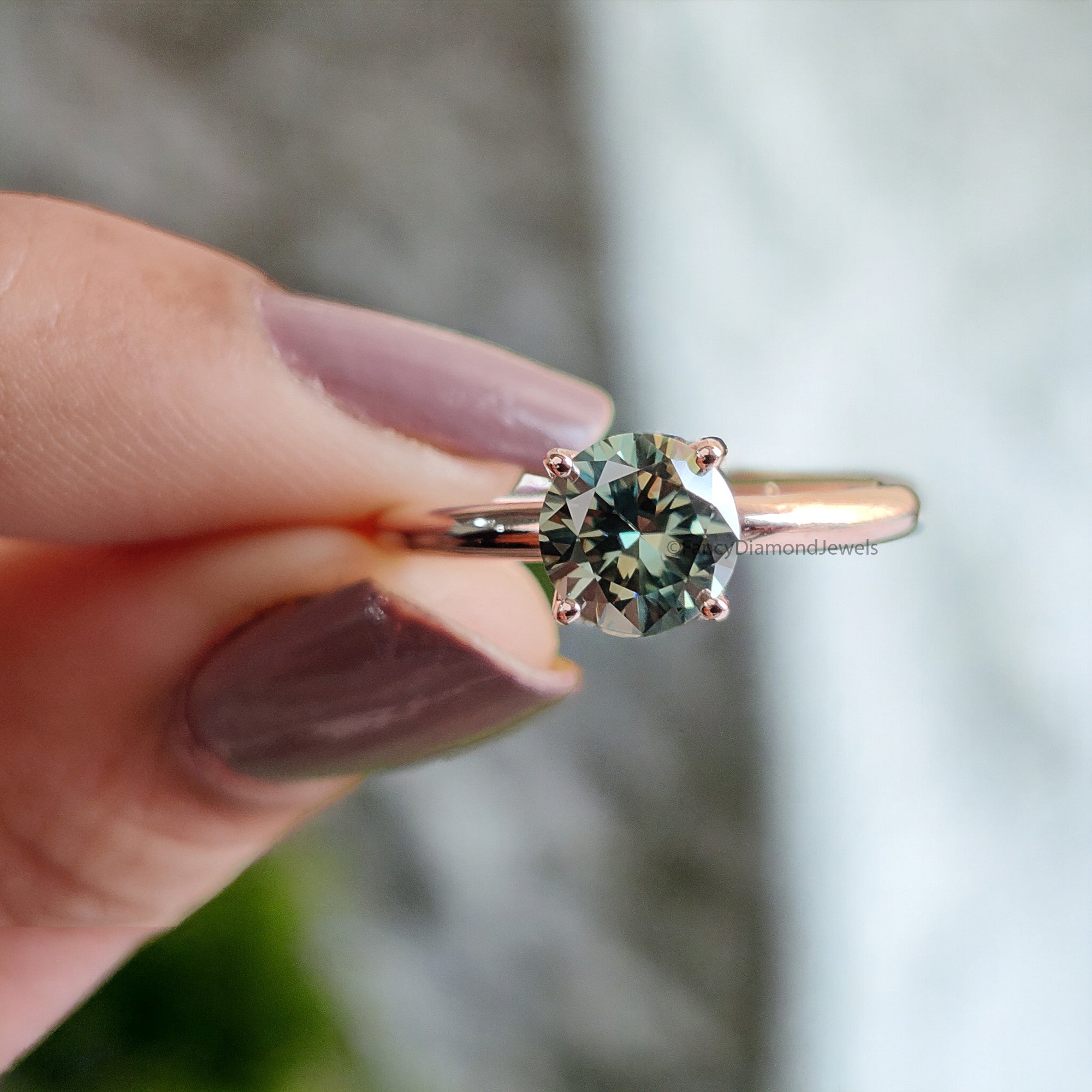0.80 CT Aqua Blue Green Round Brilliant Moissanite Ring 10k/14k/18k Solid Rose Gold Ring Solitaire Engagement Ring Moissanite Ring FD13
