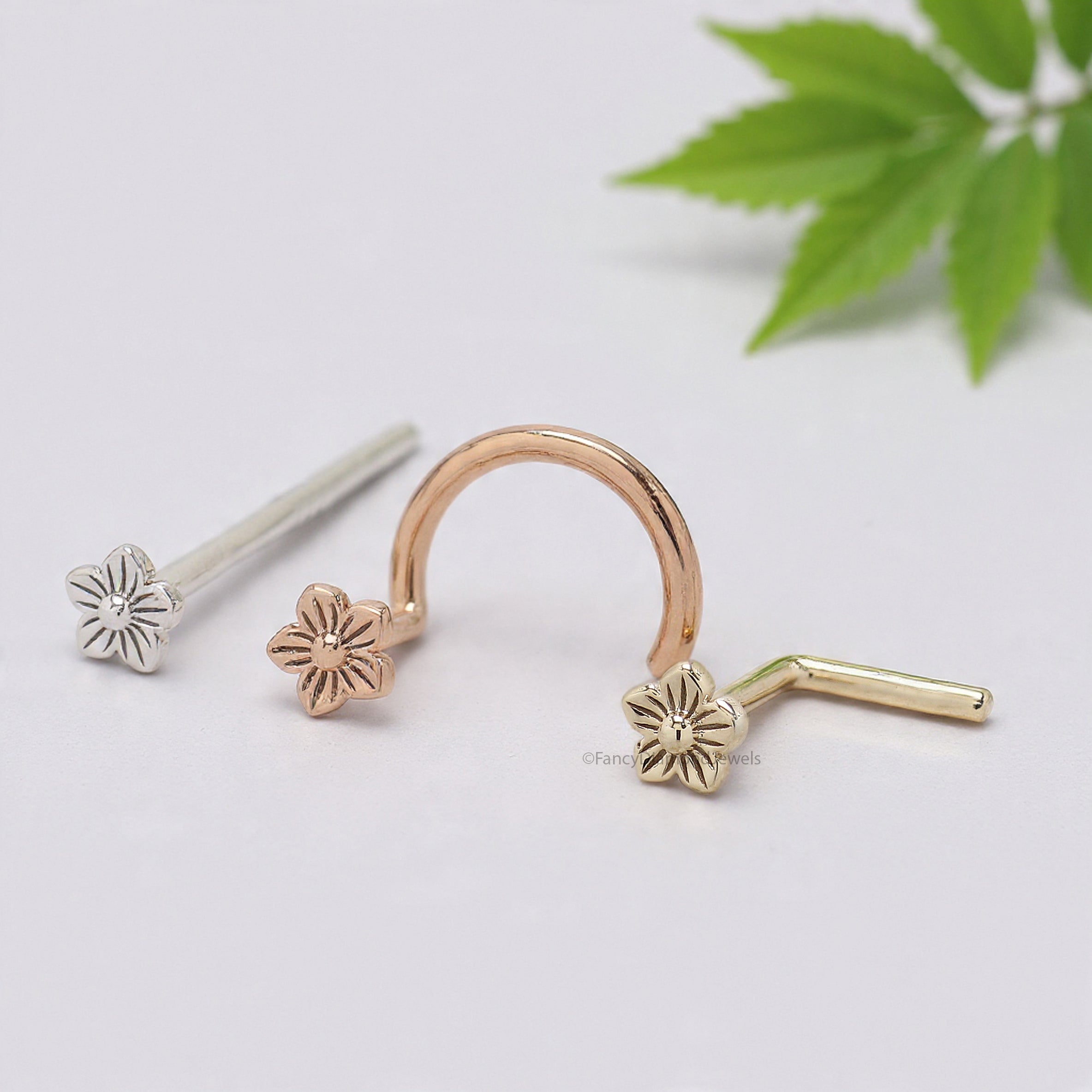 Flower Nose Stud Unique Nose Ring Flower Nose Piercing Gold Rose Gold Sterling Silver Nose Stud Small Tiny Nose Ring FD484