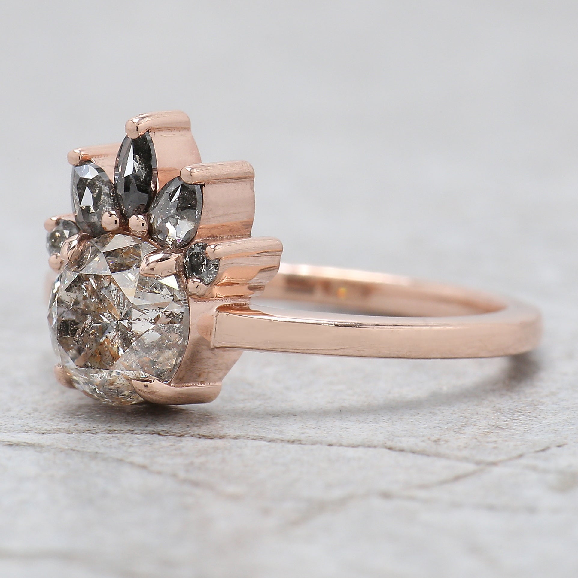 Round Cut Salt And Pepper Diamond Ring 1.45 Ct 6.75 MM Round Diamond Ring 14K Solid Rose Gold Silver Engagement Ring Gift For Her QL2616