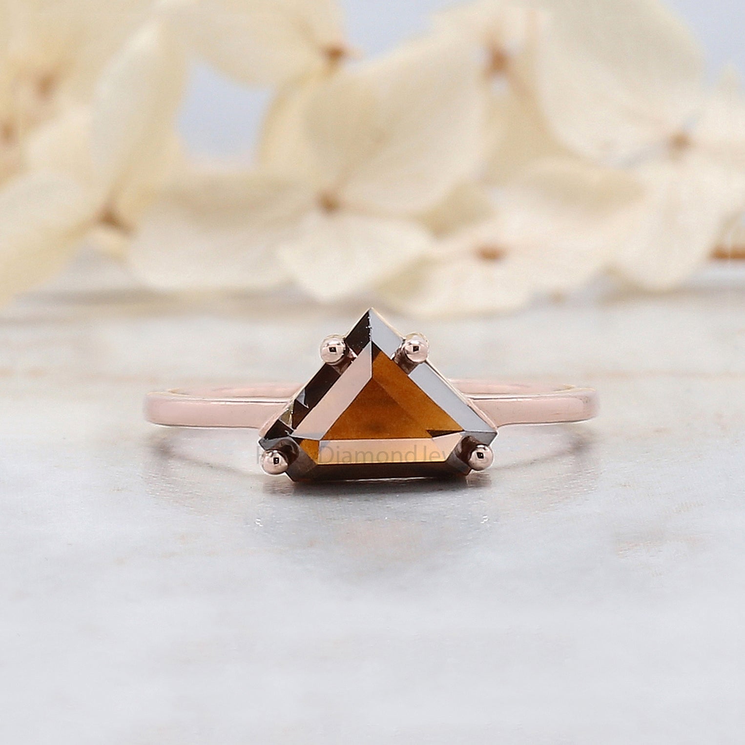 1.70 Ct Natural Shield Shape Brown Diamond Ring 6.85 MM Shield Cut Diamond Ring 14K Solid Rose Gold Silver Engagement Ring Halo Ring QL1866